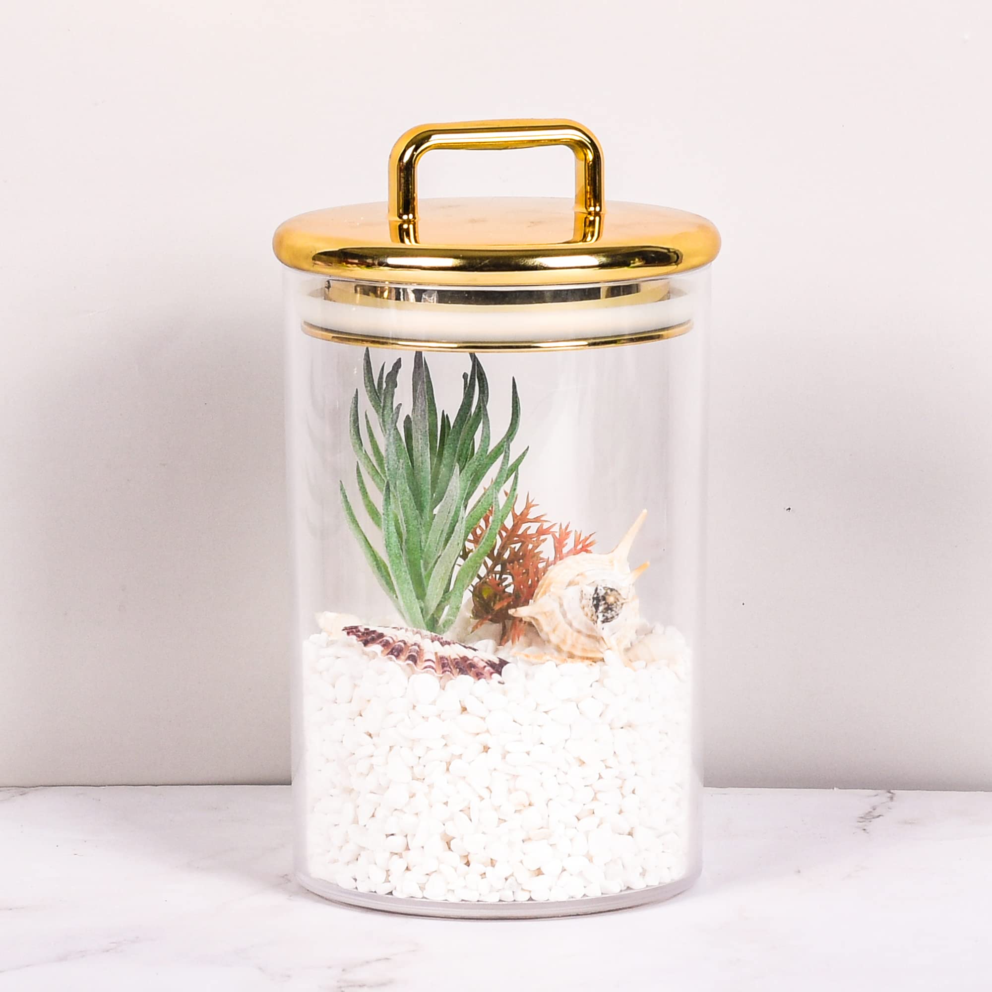 2 Pack 24 Oz Medium Acrylic Storage Apothecary Jar With Gold Airtight Lid | Bathroom Vanity Organizer Containers | Ideal Decorat