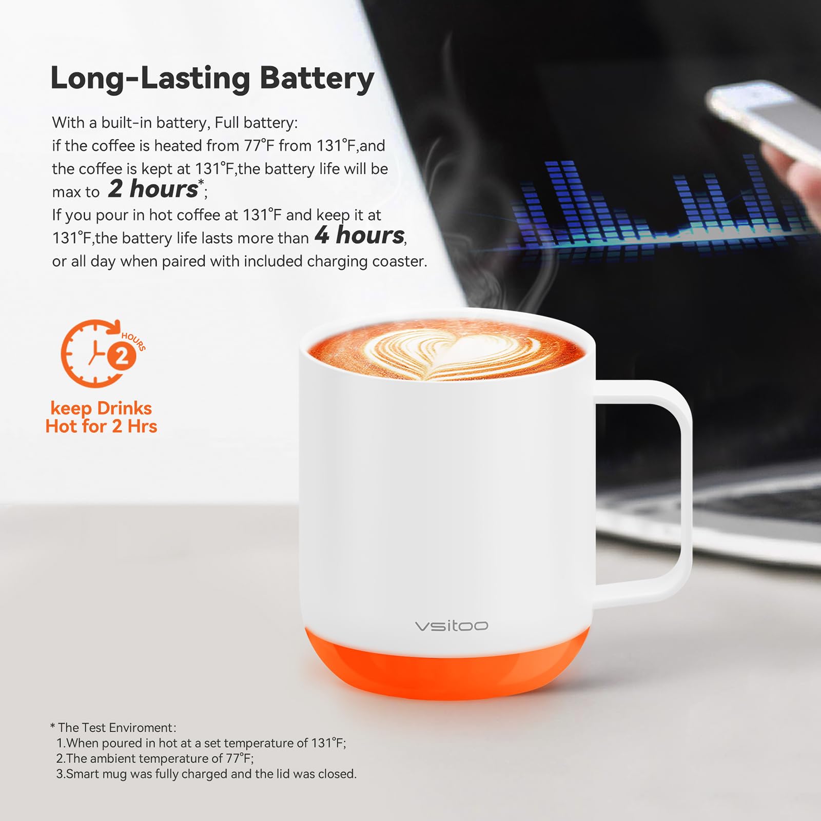 Vsitoo S6 Plus Smart Mug,Self Heating,Emperature Control Heated Coffee Mug App Controlled Smart Rgb Lightsync Warmer Mug (White)