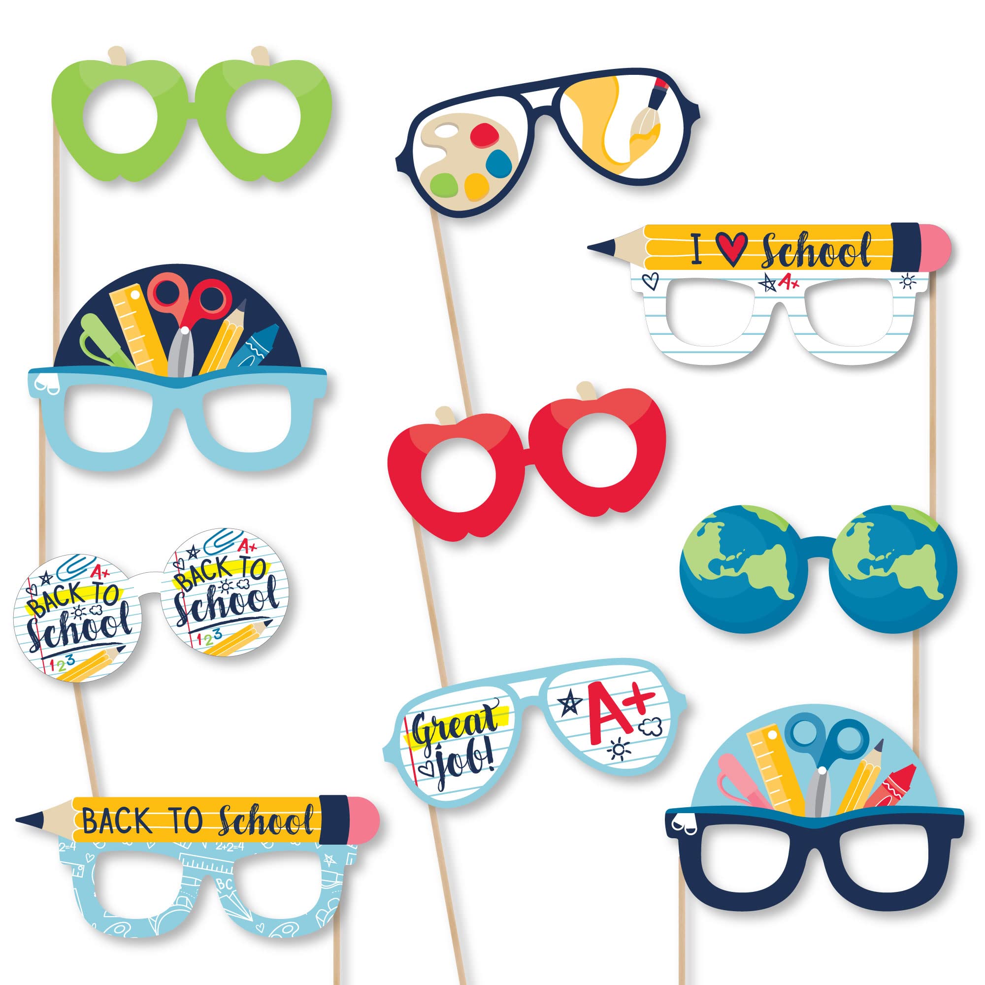 Big Dot Of Happiness Back To School Glasses - Paper Card Stock First Day Of School Classroom Decorations Photo Booth Props Kit -