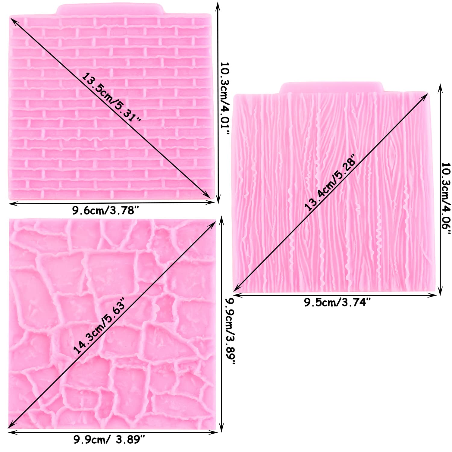 Mujiang Rock Brick Wall Texture Fondant Molds Wood Grain Tree Bark Silicone Impression Mat For Diy Cake Decoration Cupcake Toppe