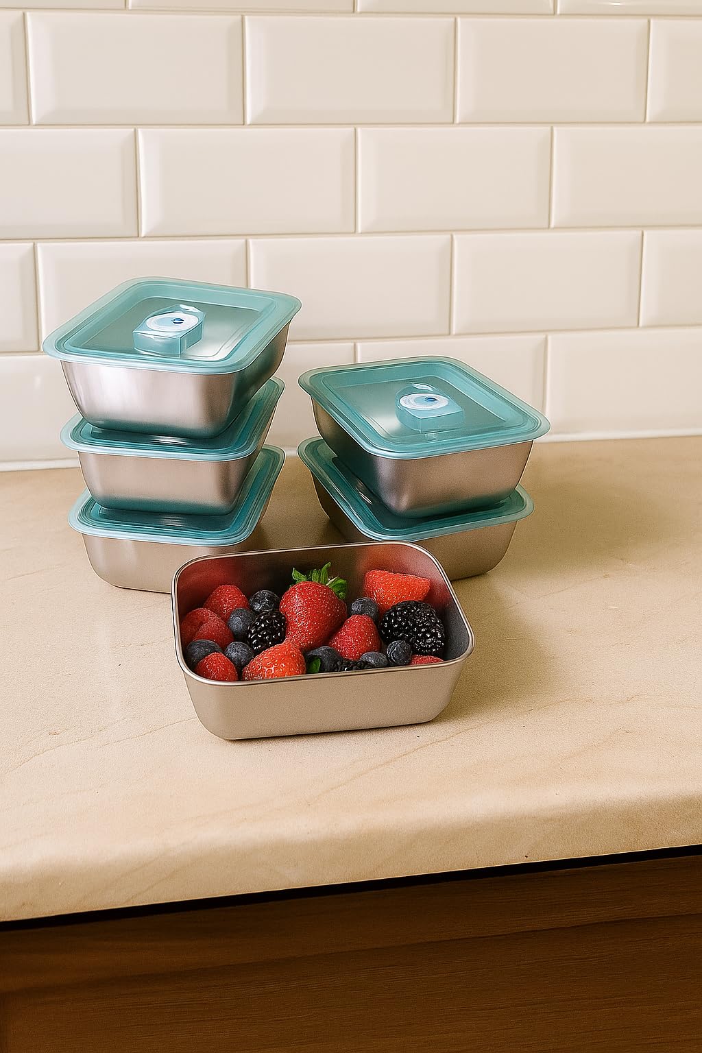 Zubat 6Pcs Food Storage Containers With Airtight Leakproof Lids,Stackable Square Meal Prep Boxes, Durable Lunch & Snack Containe