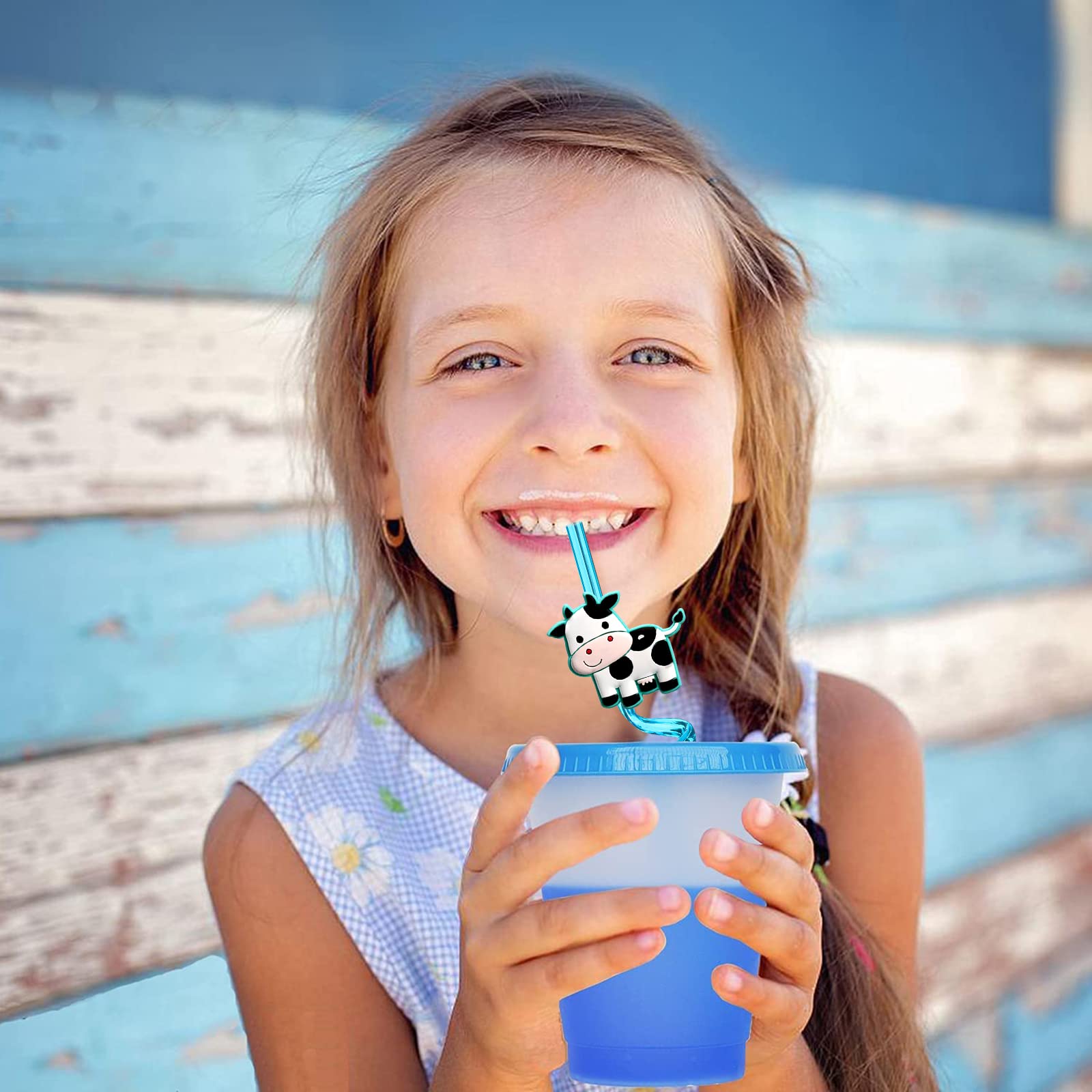 24 Reusable Farm Animal Plastic Straws Chicken Sheep Horse Cow Pig For Barnyard Farm Birthday Party Supplies Gift Favors With 2