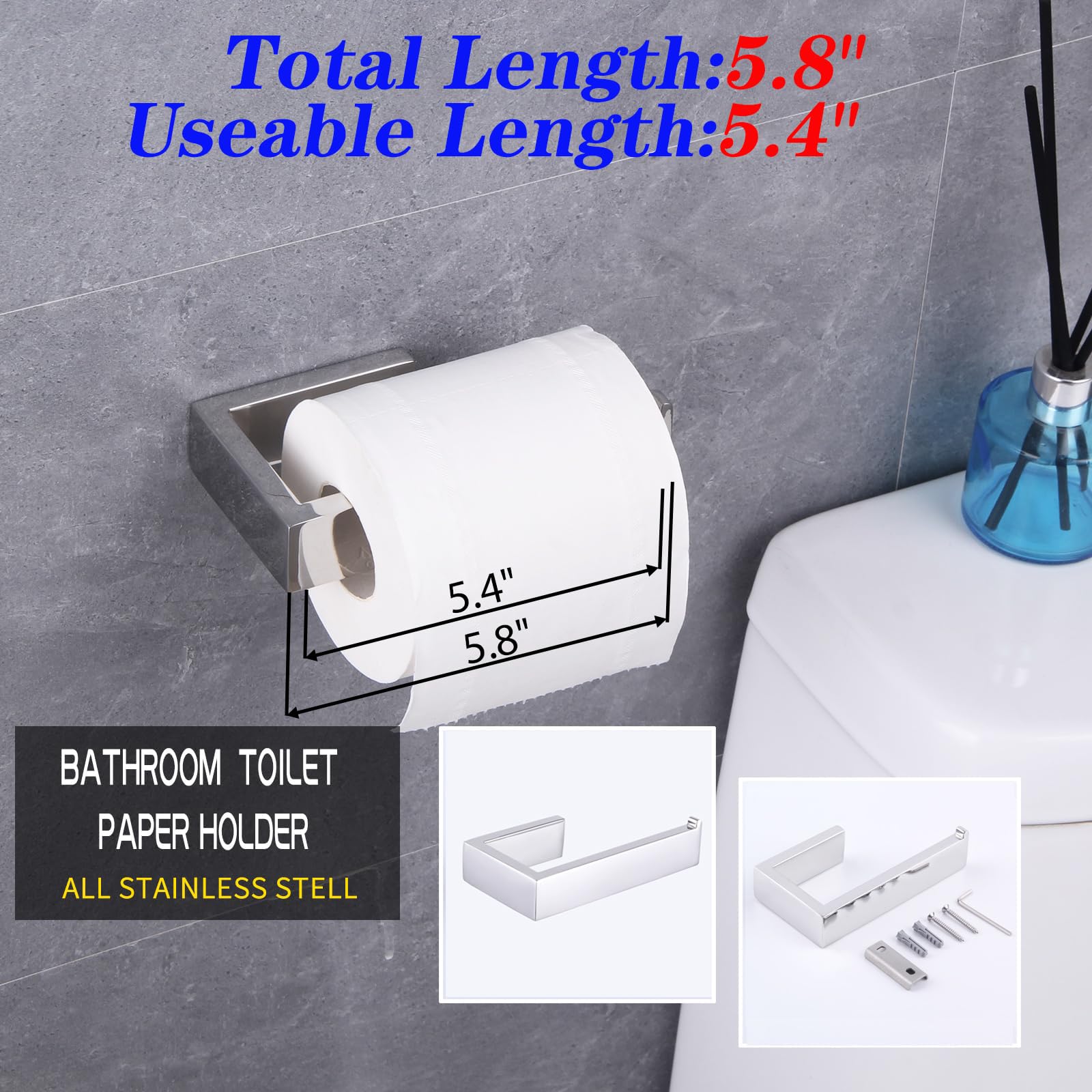 GERZWY 2-Piece Bathroom Accessory Set SUS 304 Stainless Steel Toilet Paper Holder Towel Ring Wall Mount  Polished Finish HG1708-2JG