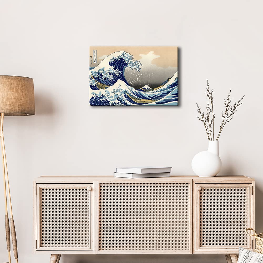 Wieco Art Great Wave Of Kanagawa Katsushika Hokusai Modern Stretched And Framed Canvas Prints Artwork Abstract Landscape Picture