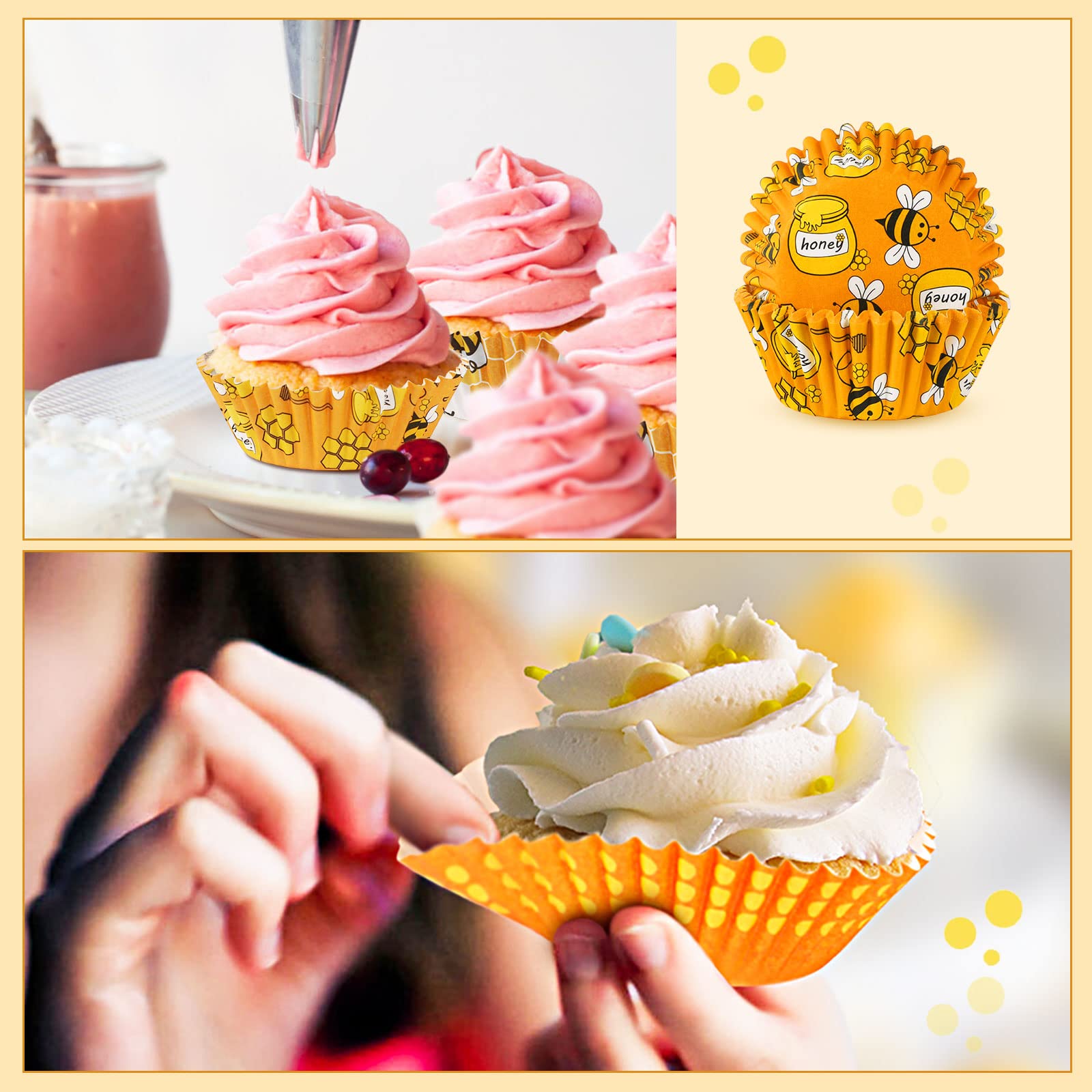 Sannix 450Pcs Bee Cupcake Liners, Bee Party Baking Cups Cupcake Wrappers Yellow Cupcake Liners For Bee Party Decorations Baby Sh