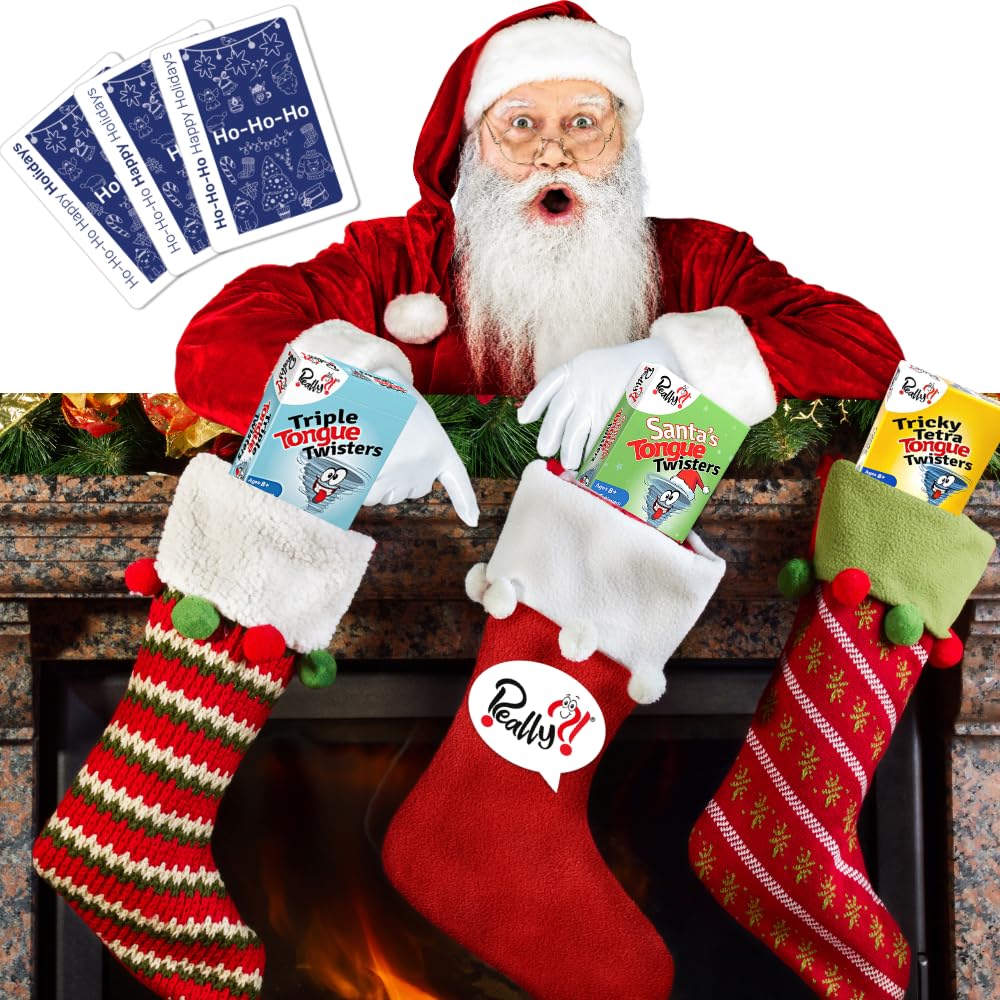 Santaas Tongue Twisters Card Game, Christmas Games For Families, Fun Stocking Stuffer Idea, Holiday Party Game For Kids And Adul