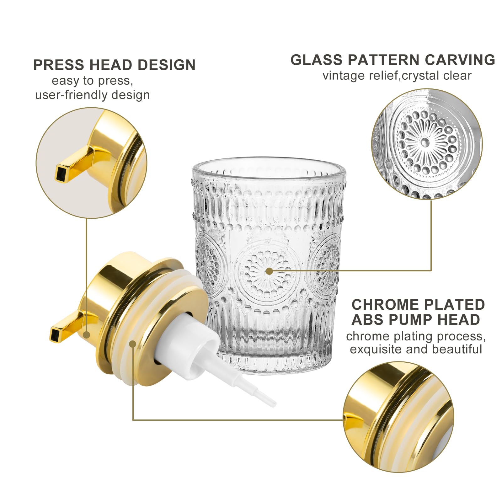 Leicurace Glass Foam Soap Dispenser, Refillable Foaming Dispenser With Gold Pump, Foam Hand Soap Dispenser For Bathroom Kitchen,
