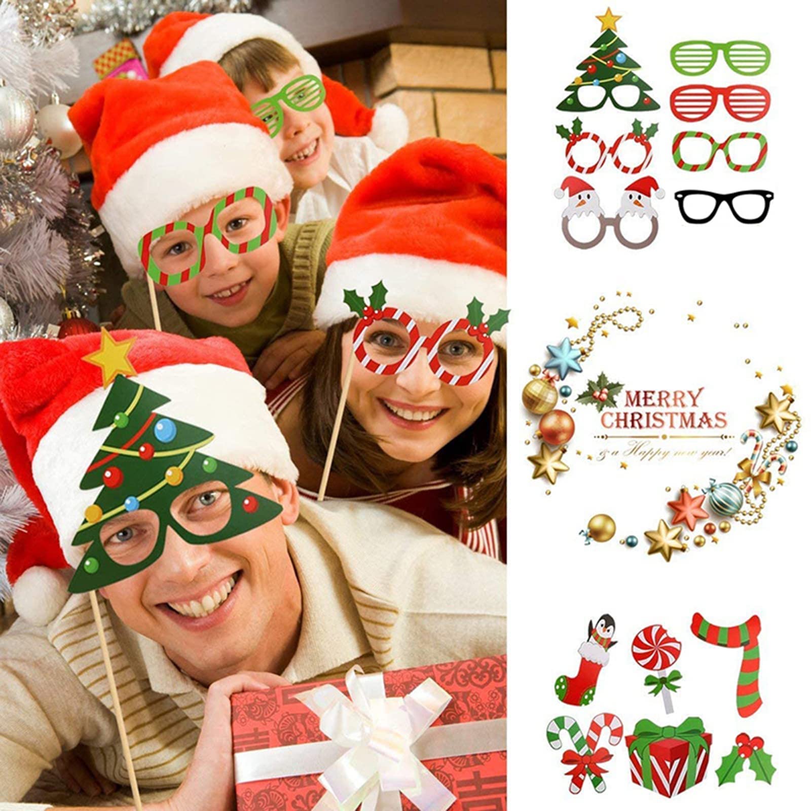 Rpanle Christmas Photo Booth Props, Selfie Props Accessories For Christmas Theme Party Favors For Adults Kids (32 Pieces)