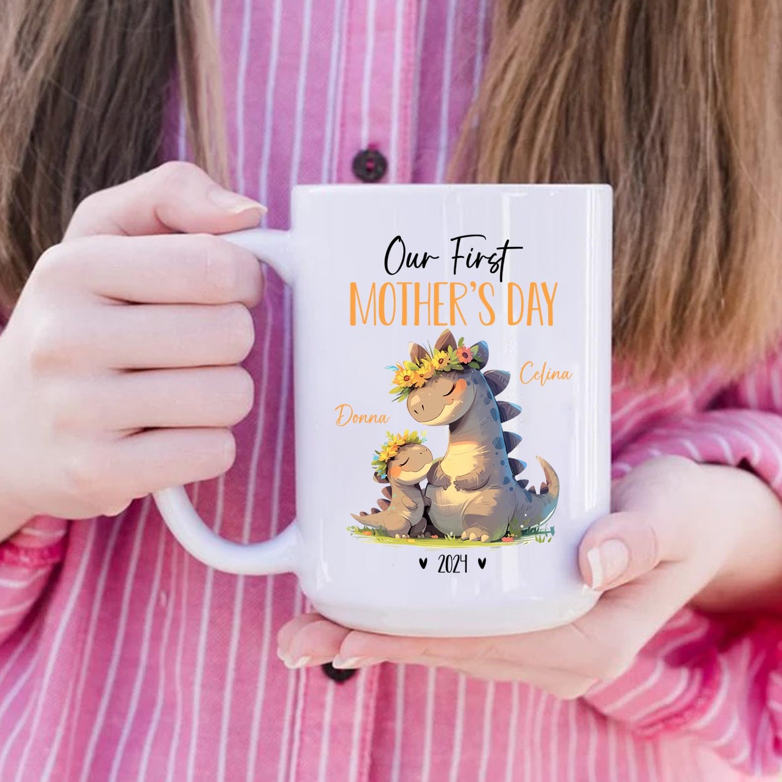 Mug Gift For Dinosaur Lover, Mom And Baby Dinosaur Cups, Our First Mothers Day Coffee Cup, Personalized Dinosaur Animal Porcelai