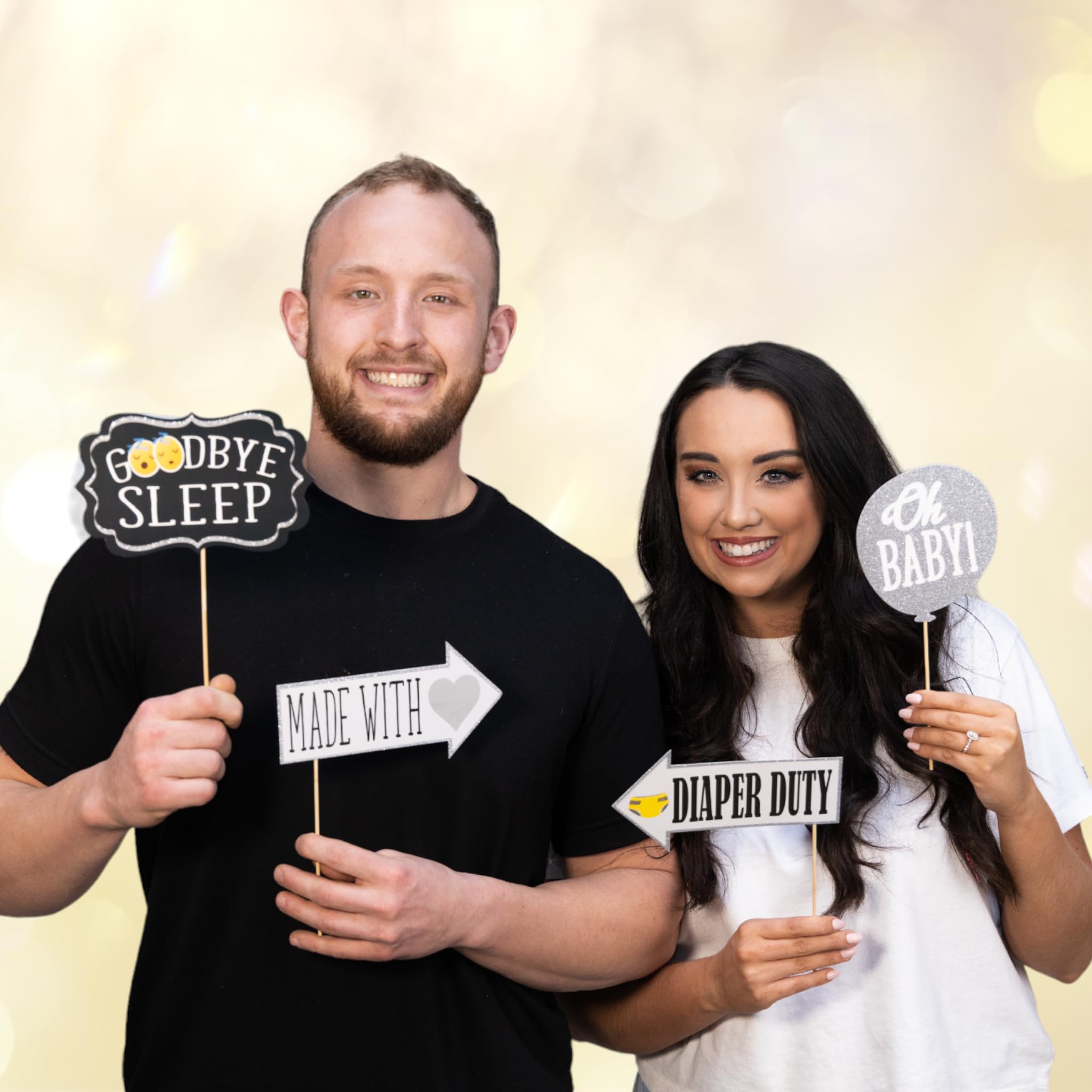 Baby Shower Photo Booth Props - 41-Pc Photo Booth Kit With 8 X 10-Inch Sign, 60 Adhesive Pads, 45 Sticks - Baby Shower Decoratio