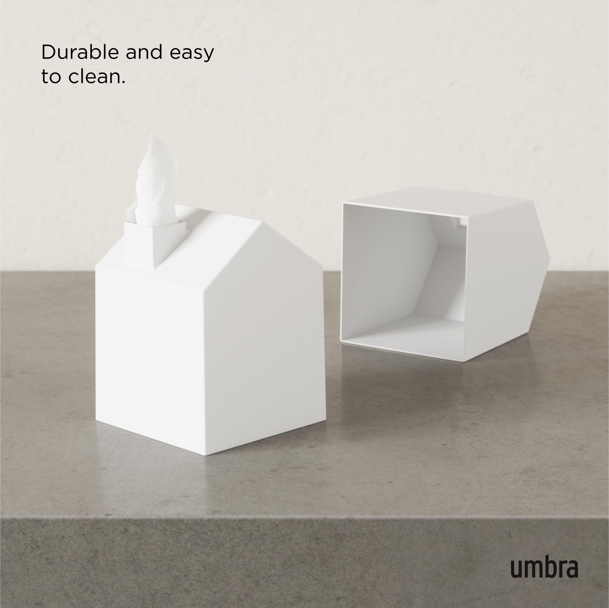 Umbra Casa Tissue Box Cover - Adorable House Shaped Square Tissue Box Holder for Bathroom  Bedroom or Office  White