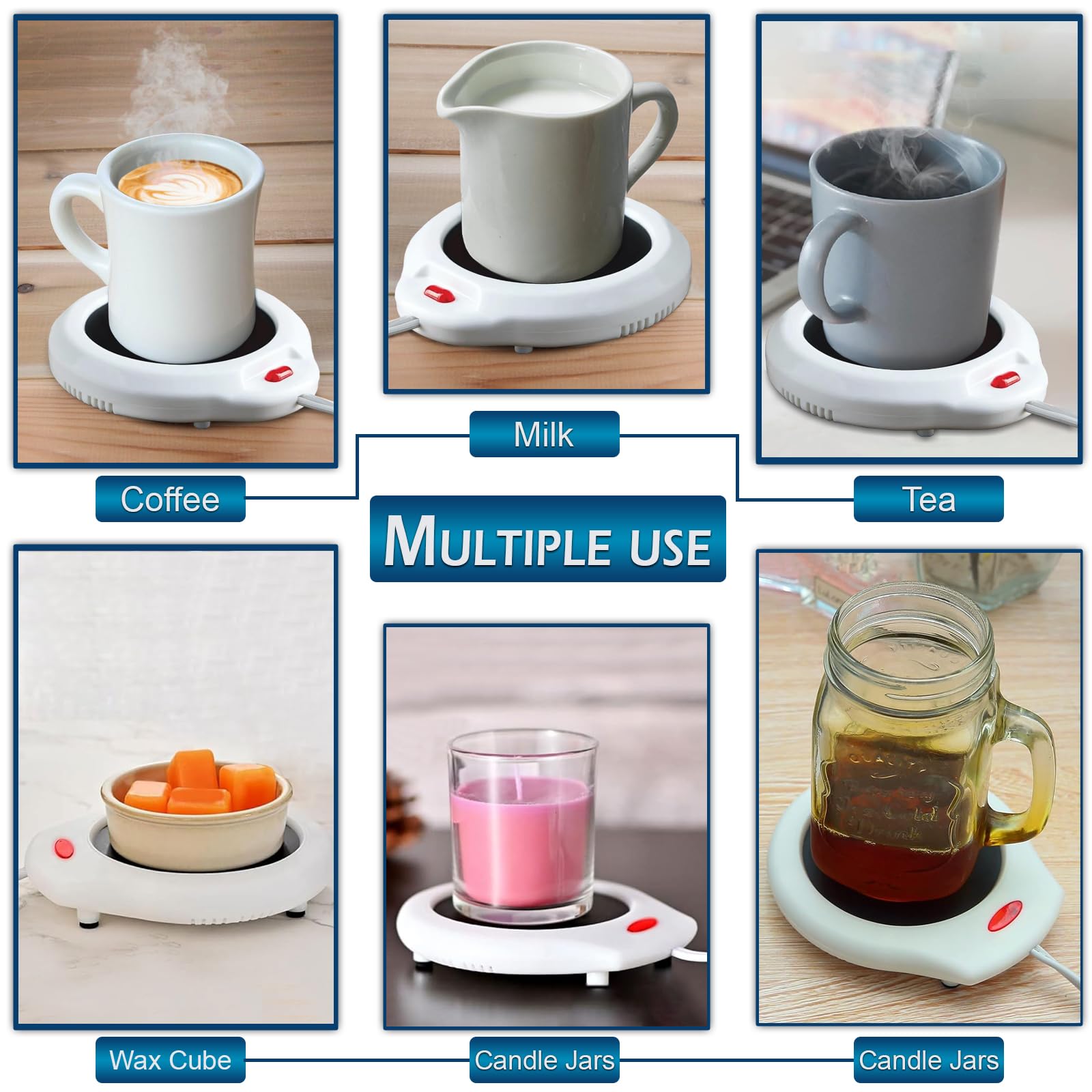 Home-X Mug Warmer, Desktop Heated Coffee & Tea - Candle & Wax Warmer (White)