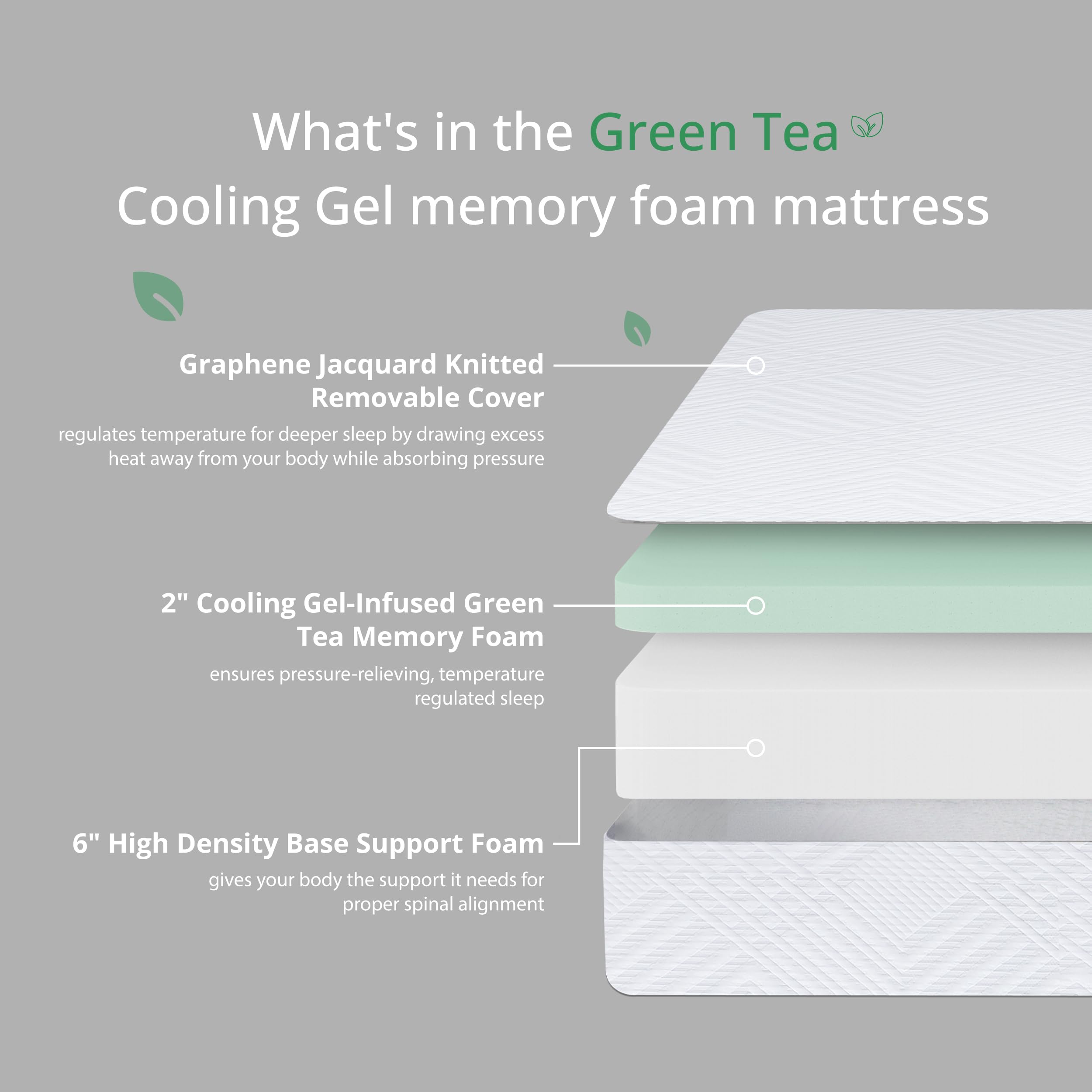 Ego White 8 Inch Twin Memory Foam Mattress, Cooling Gel Green Tea Mattress Bed In A Box, Certipur-Us Certified, Kids Mattress Fo