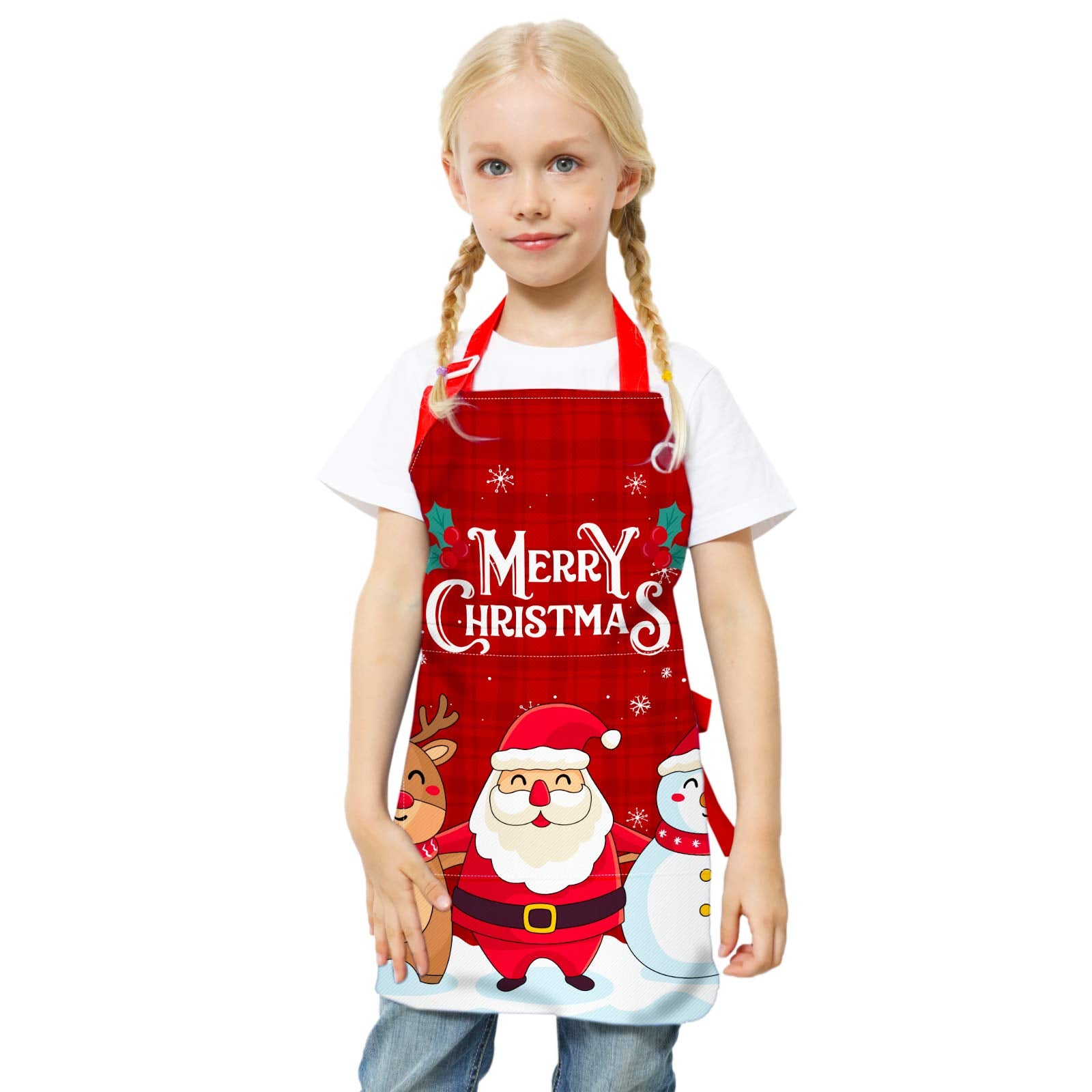 Nidoul Kids Apron for Boys Girls  Adjustable Chef Apron with Pocket  Kitchen Bib Apron for Cooking Baking Art Painting Gardening  Christmas