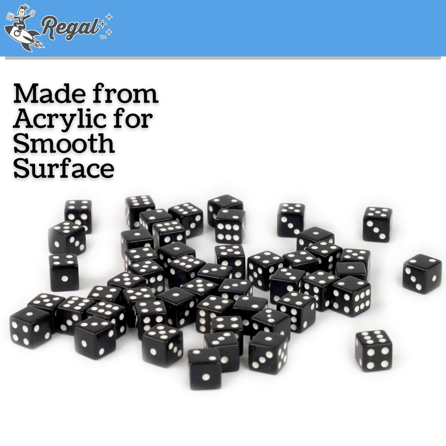 Regal Games - 6-Sided Urea Game Dice Set - Standard 16Mm Size - 50 Count - Black - Perfect For Group Events, Bulk Buying