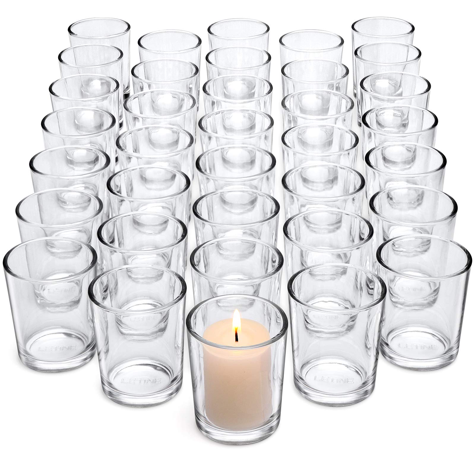 Letine 36Pcs Votive Candle Holders-Clear Glass Tea Light Candle Holders-Clear Candle Holders Bulk for Wedding Centerpieces/Home 