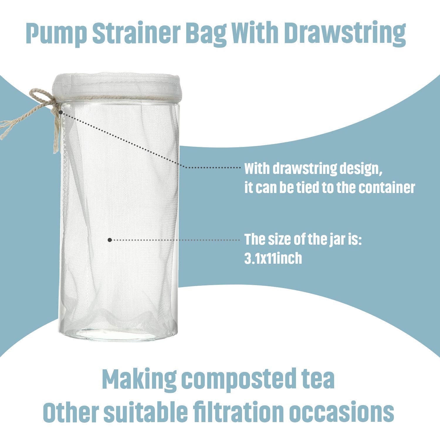 Compost Tea Bag, Pump Strainer Bag With Drawstring, Mesh Filter Bag, 600 M For Prevents Clogging During The Straining Process (1