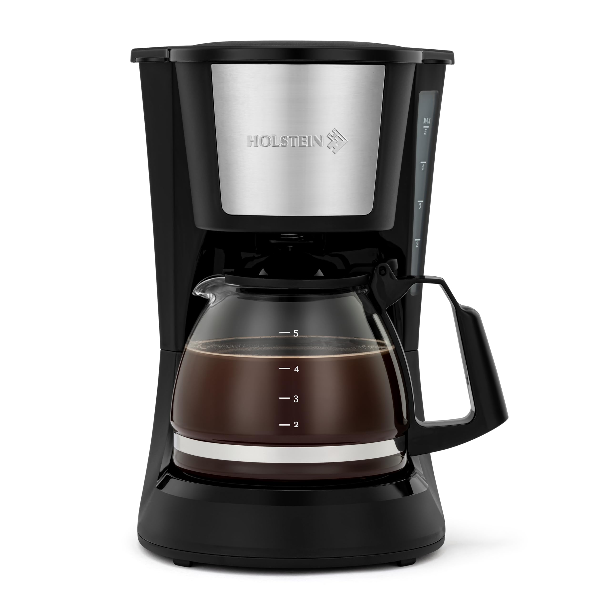 Holstein Housewares 5 Cup Coffee Maker - Compact Drip Coffee Machine with Auto Pause & Serve, Reusable Filter, Glass Carafe, Wat