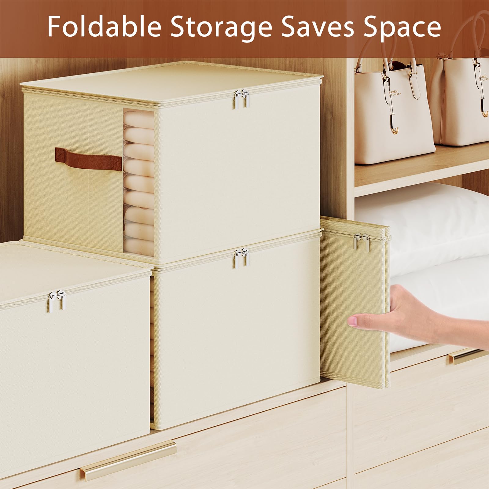 KitHero Large Clothes Storage Bins with Sturdy Frame, Foldable Clothing Organizer Box, Sweater Storage Cube with Lids and Zipper