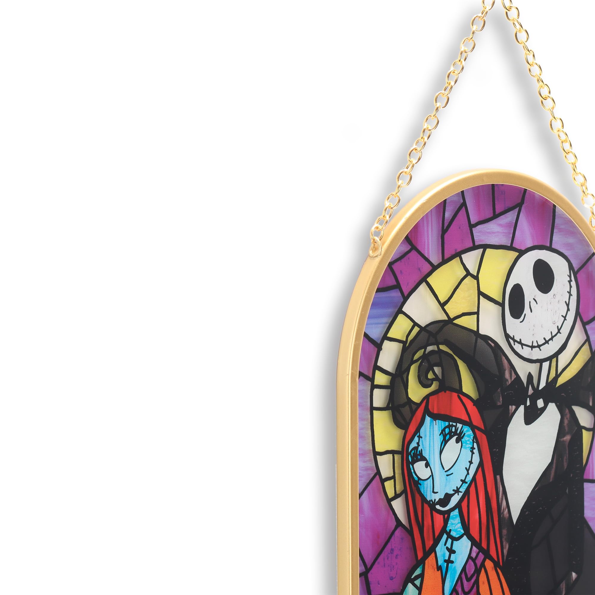 Open Road Brands Disney Nightmare Before Christmas Jack and Sally Hanging Glass Wall Decor - Beautiful Jack Skellington Wall Art