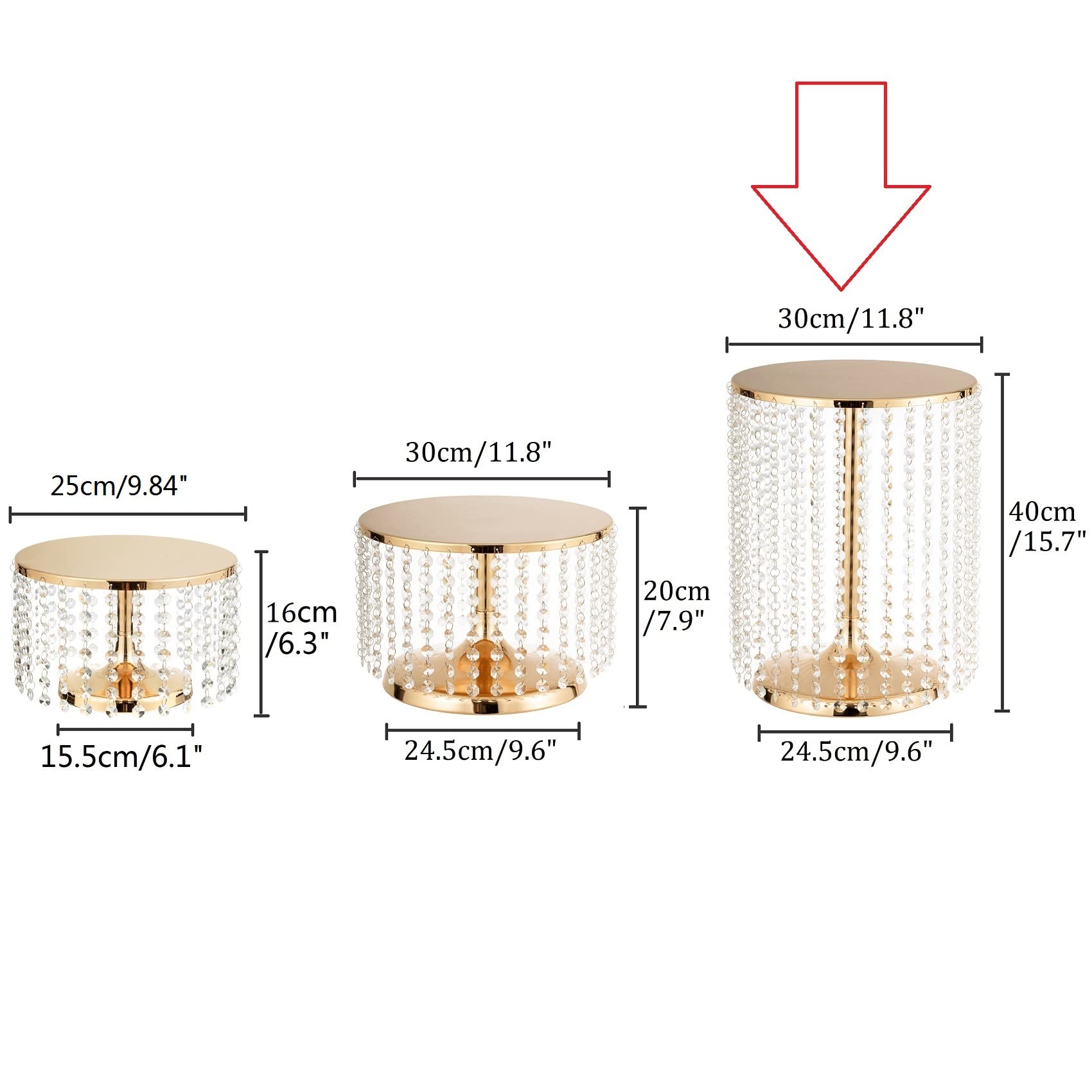 12In Dia Crystal Pendant Cake Stand,16'' High Gold Dessert Table Display Set,Can Hold Thick For Heavy Or Multi-Tiered Cakes,Use