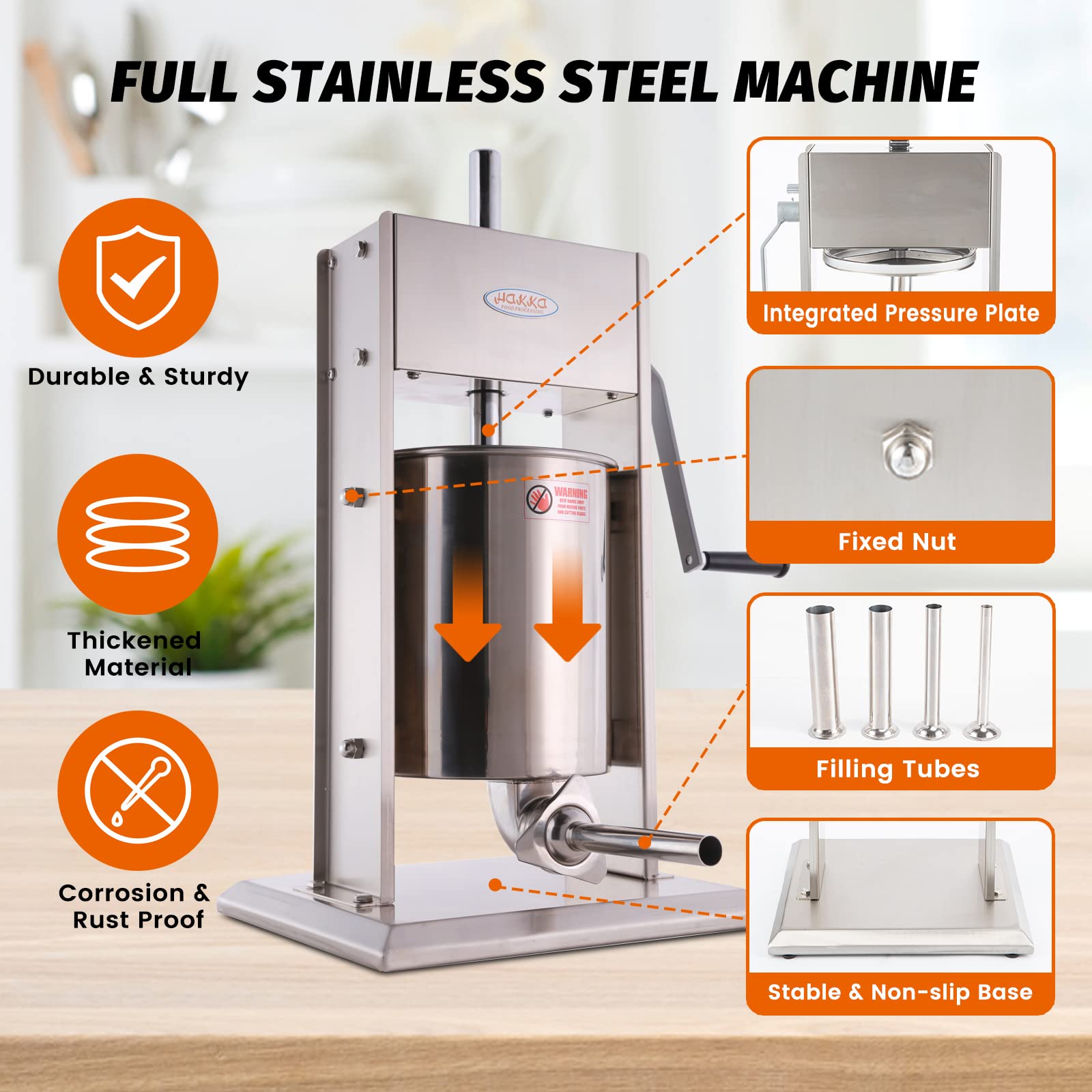 Hakka 25 Lb/12 L Sausage Stuffer 2 Speed Stainless Steel Vertical Sausage Maker