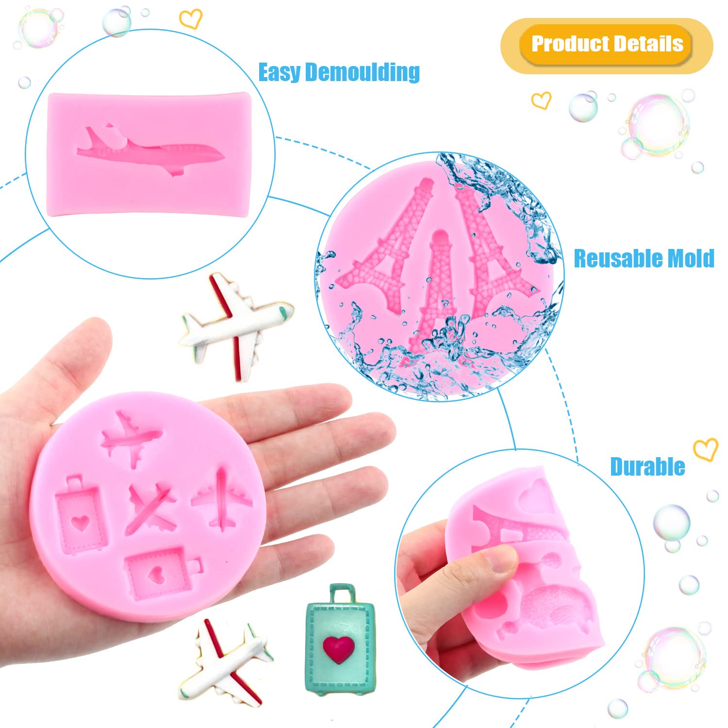 Miyahouse I Love Paris Fondant Molds Airplane Silicone Mold Eiffel Tower Poodle Mold For Travel Theme Cake Decoration Cupcake To