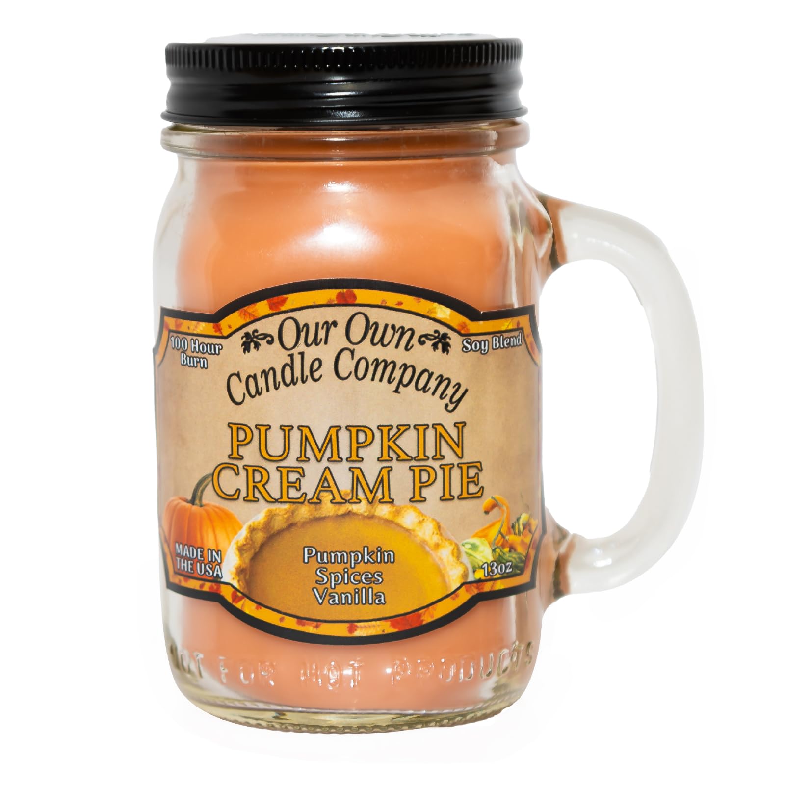 Our Own Candle Company Pumpkin Cream Pie Scented Mason Jar Candle, 100 Hour Burn Time, Made in The USA - 13 Ounces