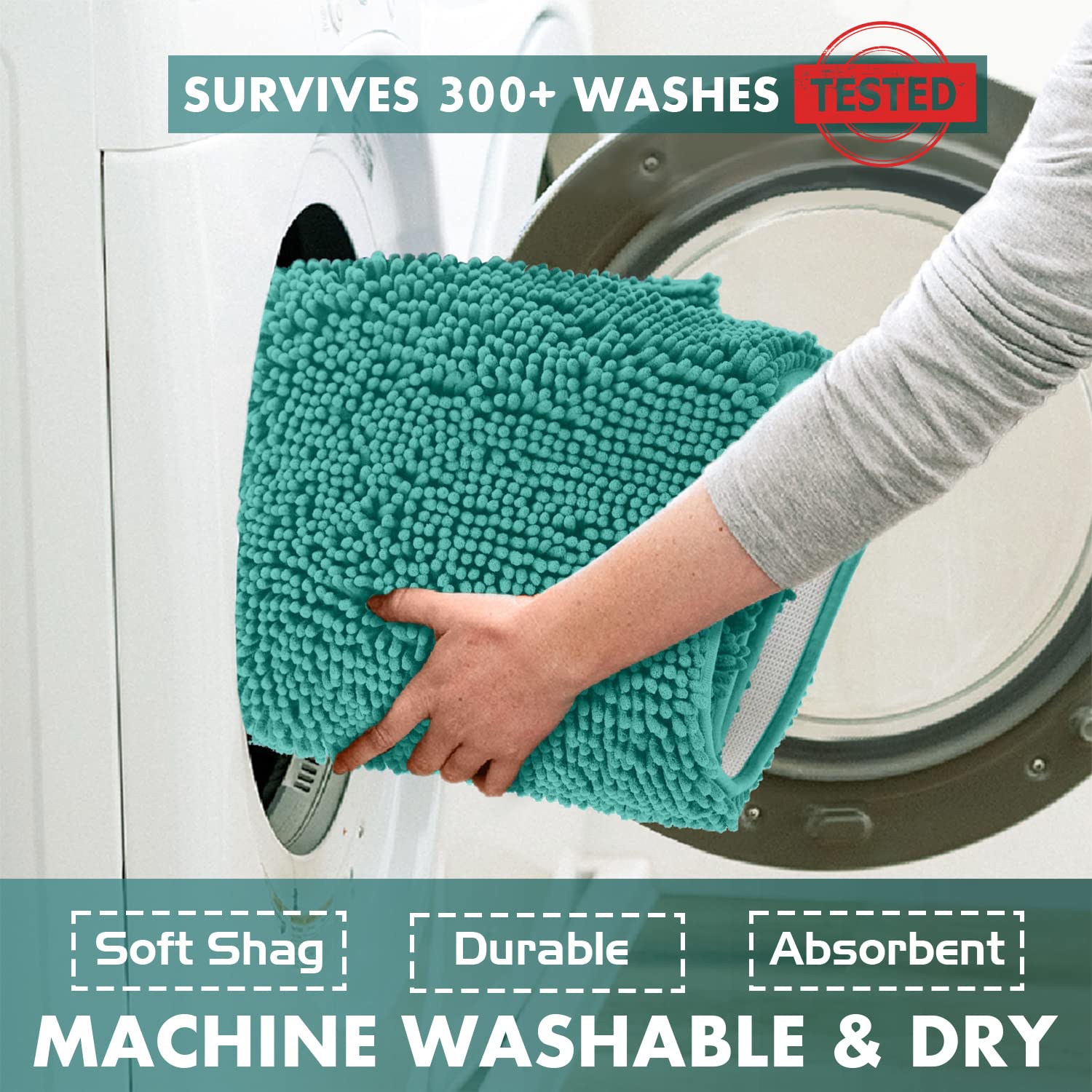 Luxurious 2-Piece Bathroom Rug Set In Turquoise: Chenille Bath Mat + U-Shaped Toilet Mat, Plush Anti-Slip Design, Microfiber Sha