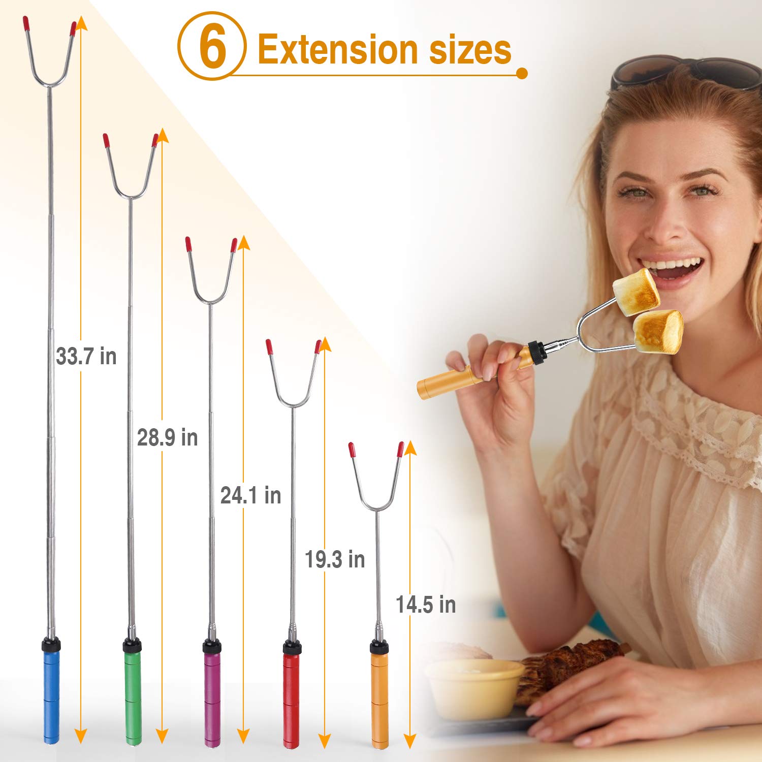 Ajmyonsp 34Inch Marshmallow Roasting Sticks Smores Stick Skewers For Fire Pit Campfire - Hot Dog Telescoping Forks Camping Acces