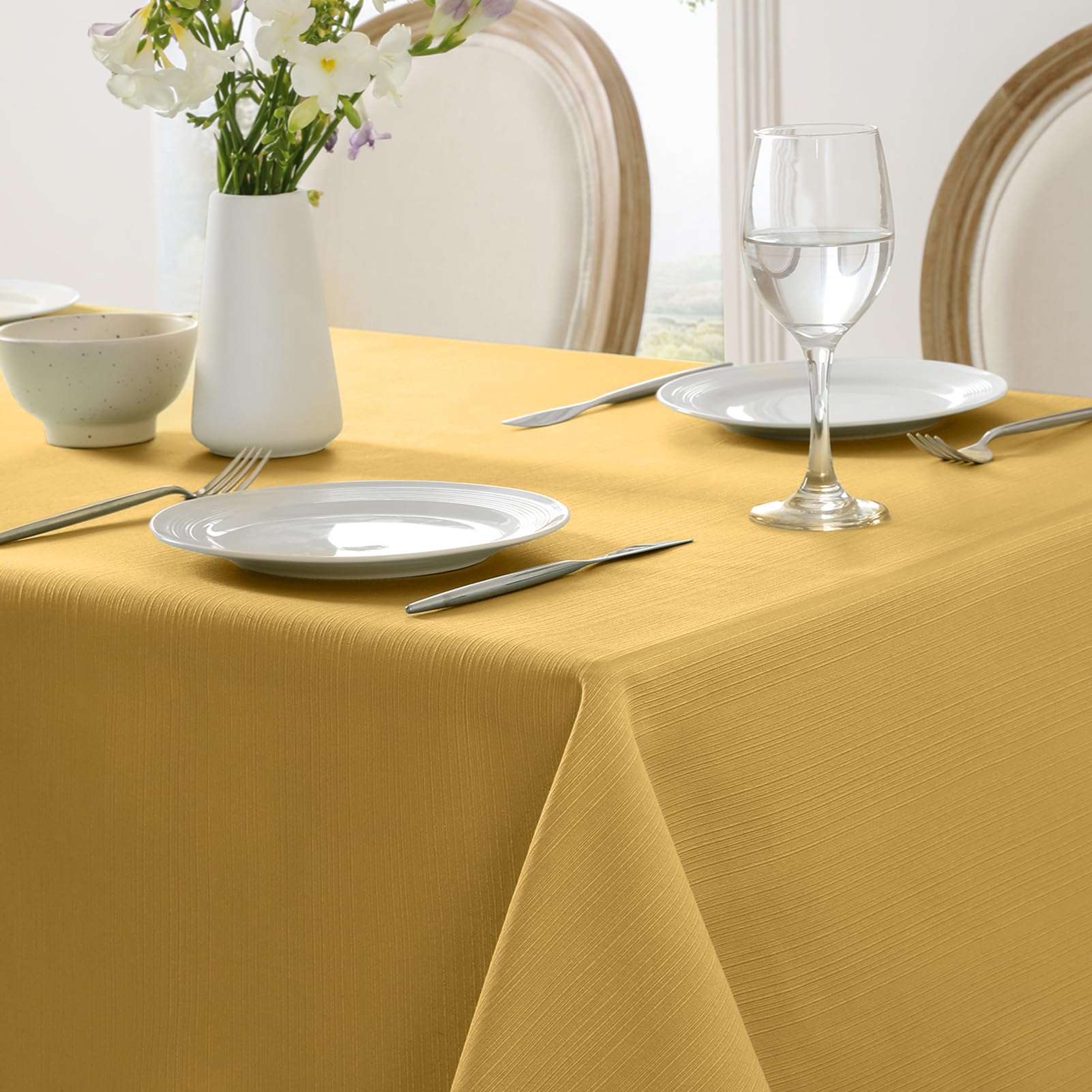 Softalker Fall Jacquard Rectangle Tablecloth - Geometric Line Damask Table Covers Waterproof Stain Resistant Washable Polyester Table Cloths for Dining  Holiday & Parties (60 x 144 inch Gold)