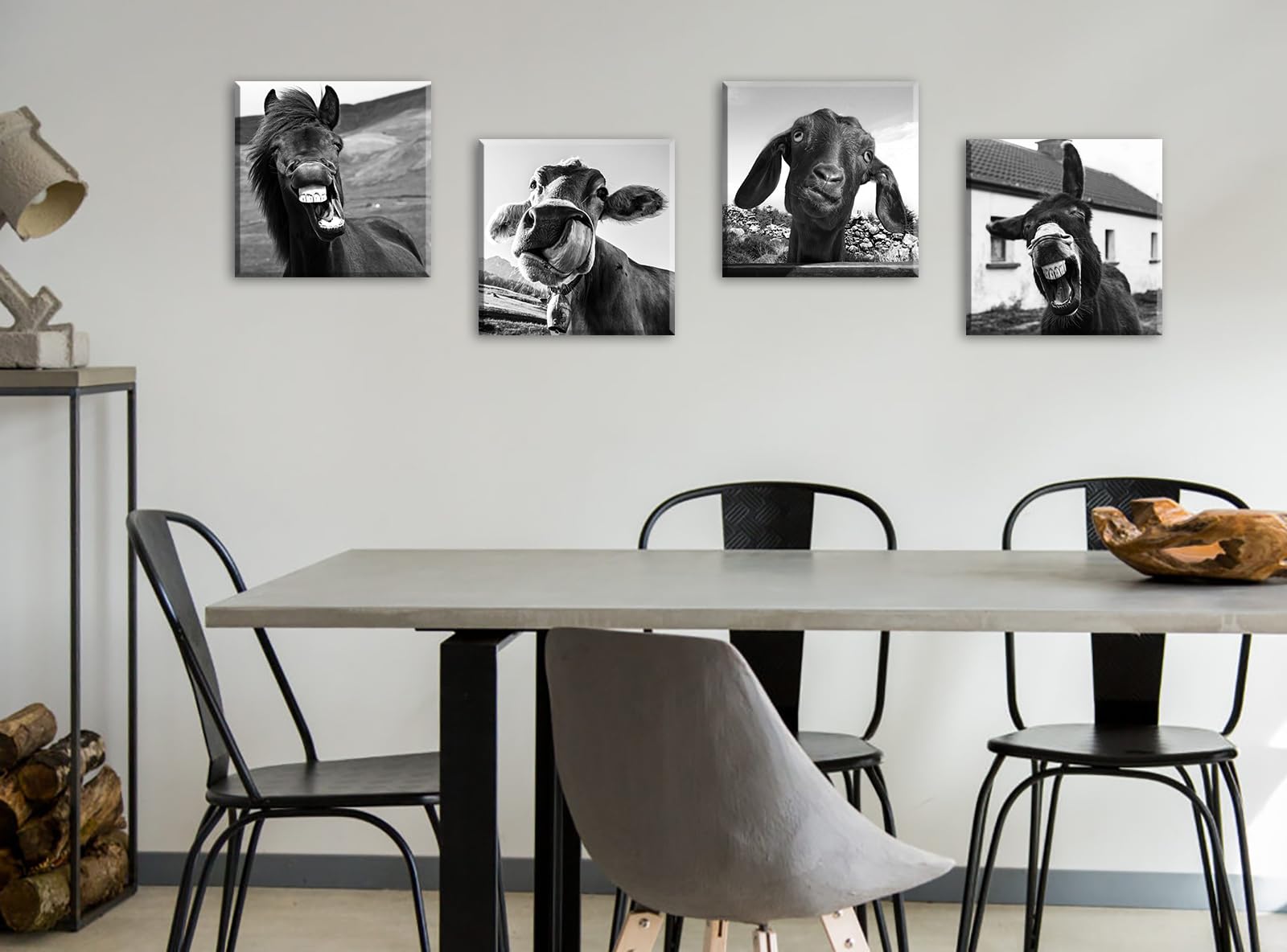 Black And White Wall Art Animal Wall Decor Horse Donkey Sheep Cow Canvas Pictures Prints Funny Decor Posters For Mens Bedroom Of
