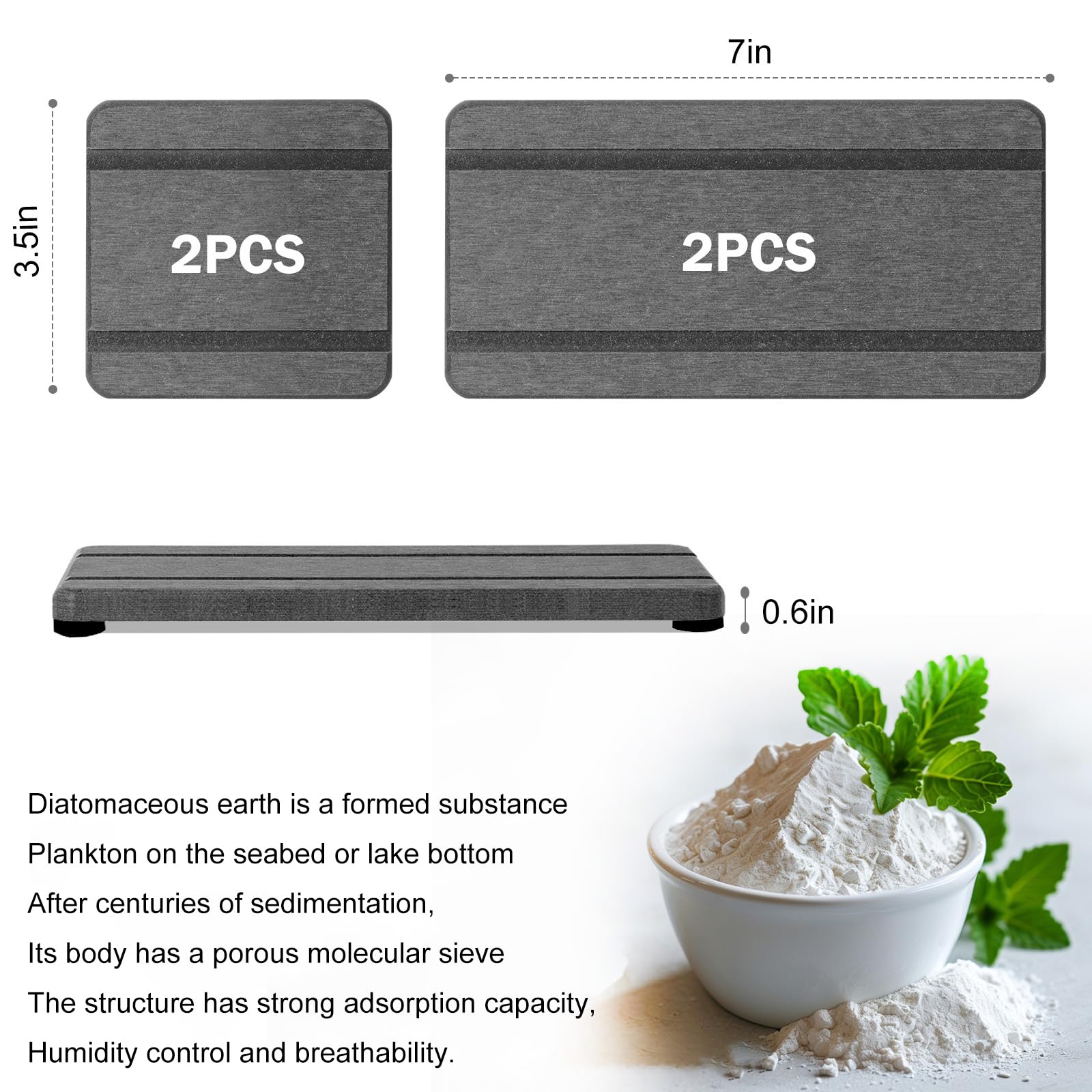 4Pcs Stone Drying Trays For Bathroom Sink, Water Absorbing Stone Tray, Water Absorbent Diatomaceous Earth Tray And Coaster, Diat
