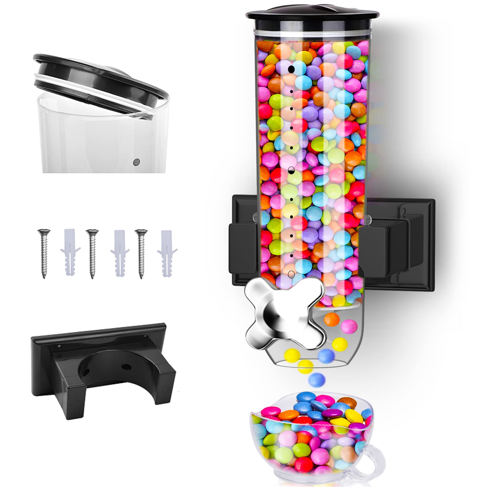 Cereal Dispenser, Food Dispenser Wall Mounted, Grain Dispenser Storage Containers With Cup, Single Control Candy Dispenser For S