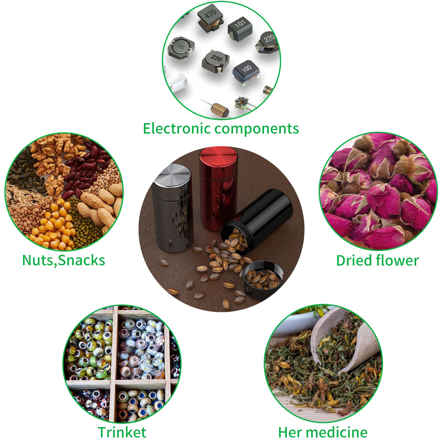 Portable Aluminum Storage Jar 3-Pack,Airtight Smell Proof Container, Metal Waterproof Small Bottle Multipurpose Container For Co