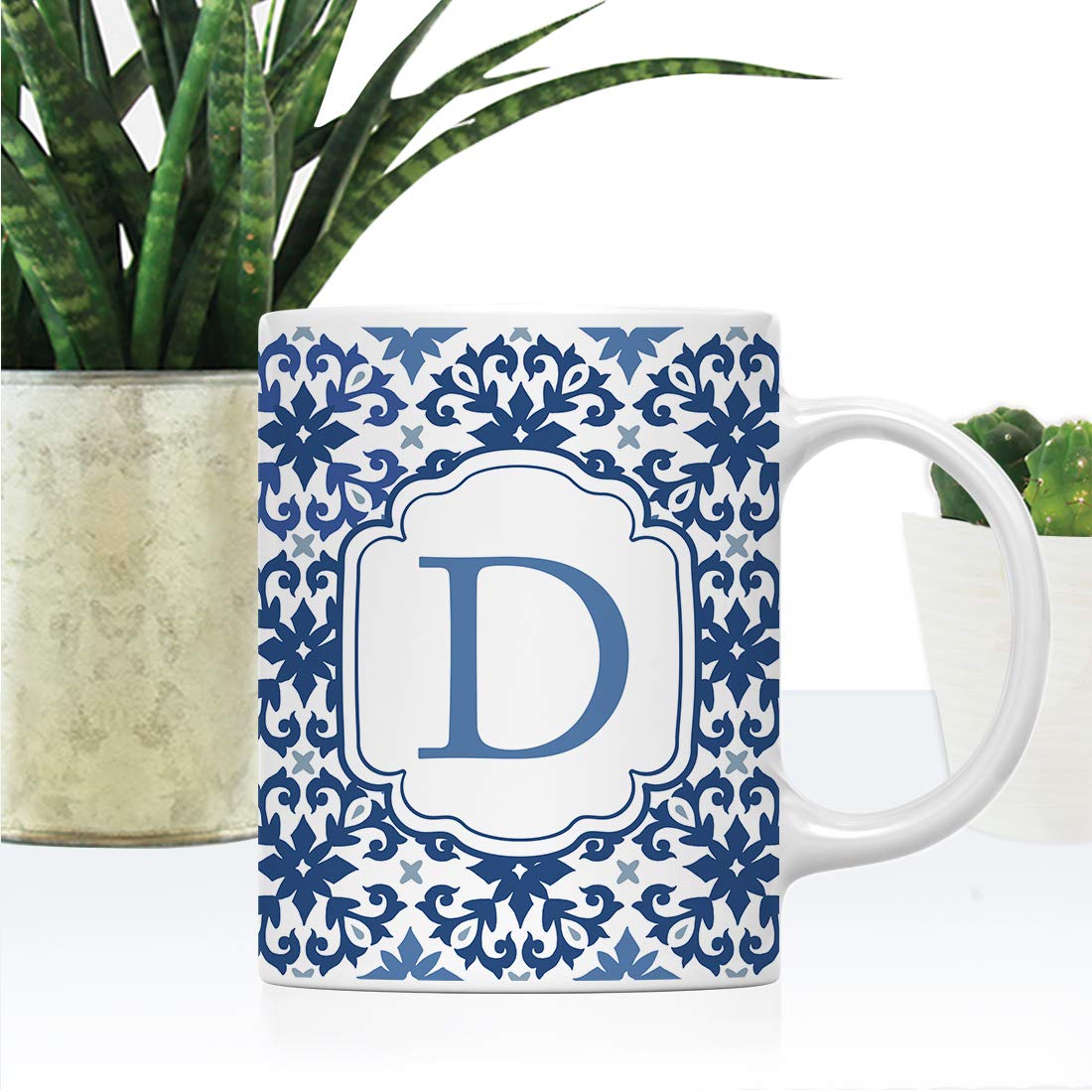 Andaz Press 11oz. Ceramic Coffee Tea Mug Gift, Moroccan Monogram Initial Letter D, 1-Pack, for Her, Birthday Christmas Ideas, Mo