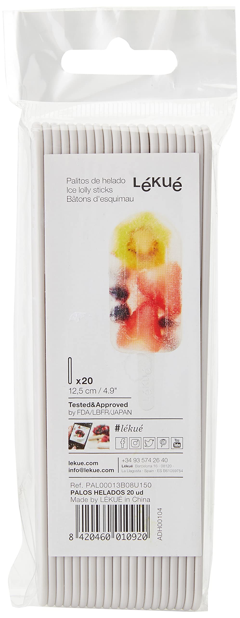 Lekue Replacement Ice Cream Sticks Long (20 Units), White