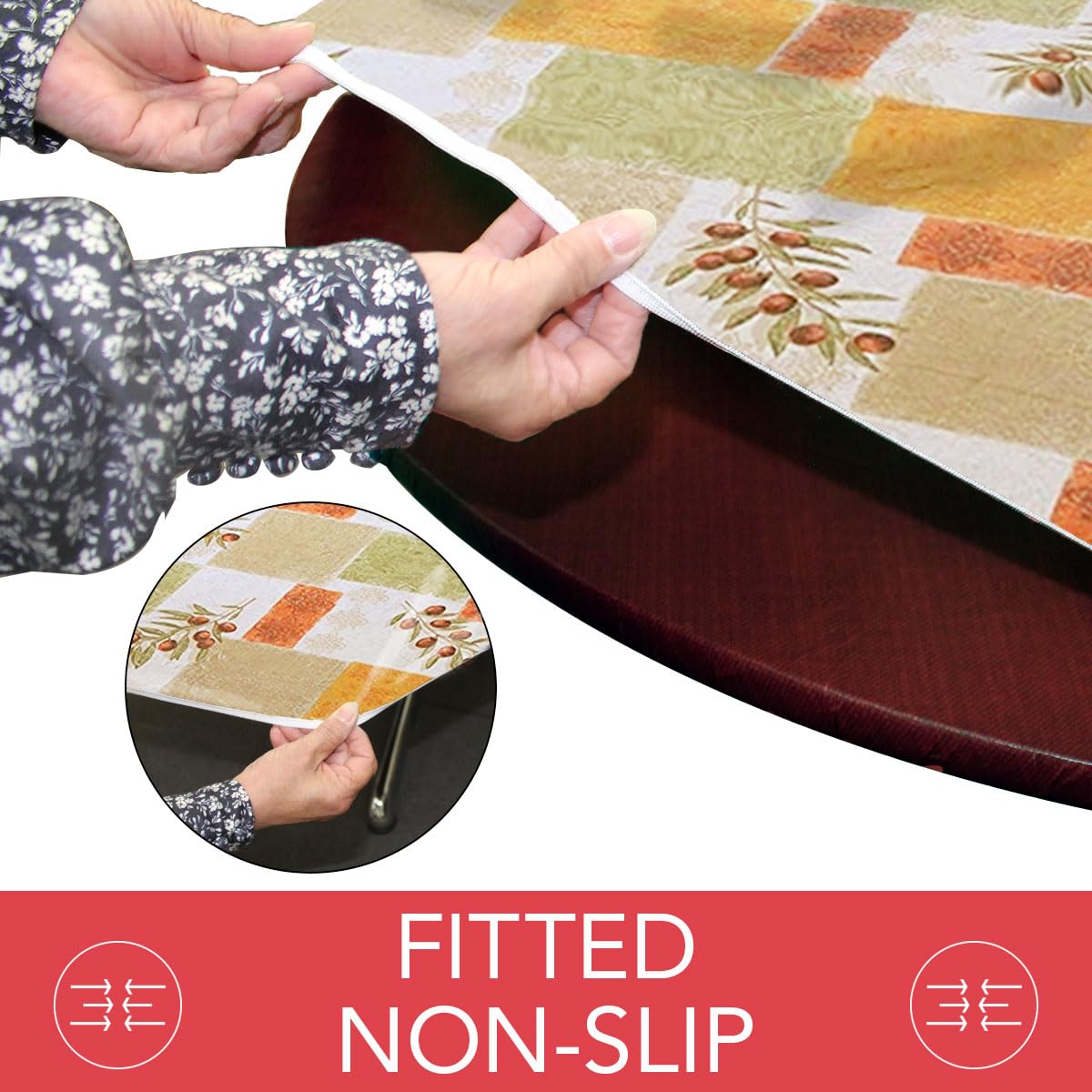 Covers For The Home Deluxe Elastic Edged Flannel Backed Vinyl Fitted Table Cover - Olive Patch Pattern - Small Round Oblong Oval