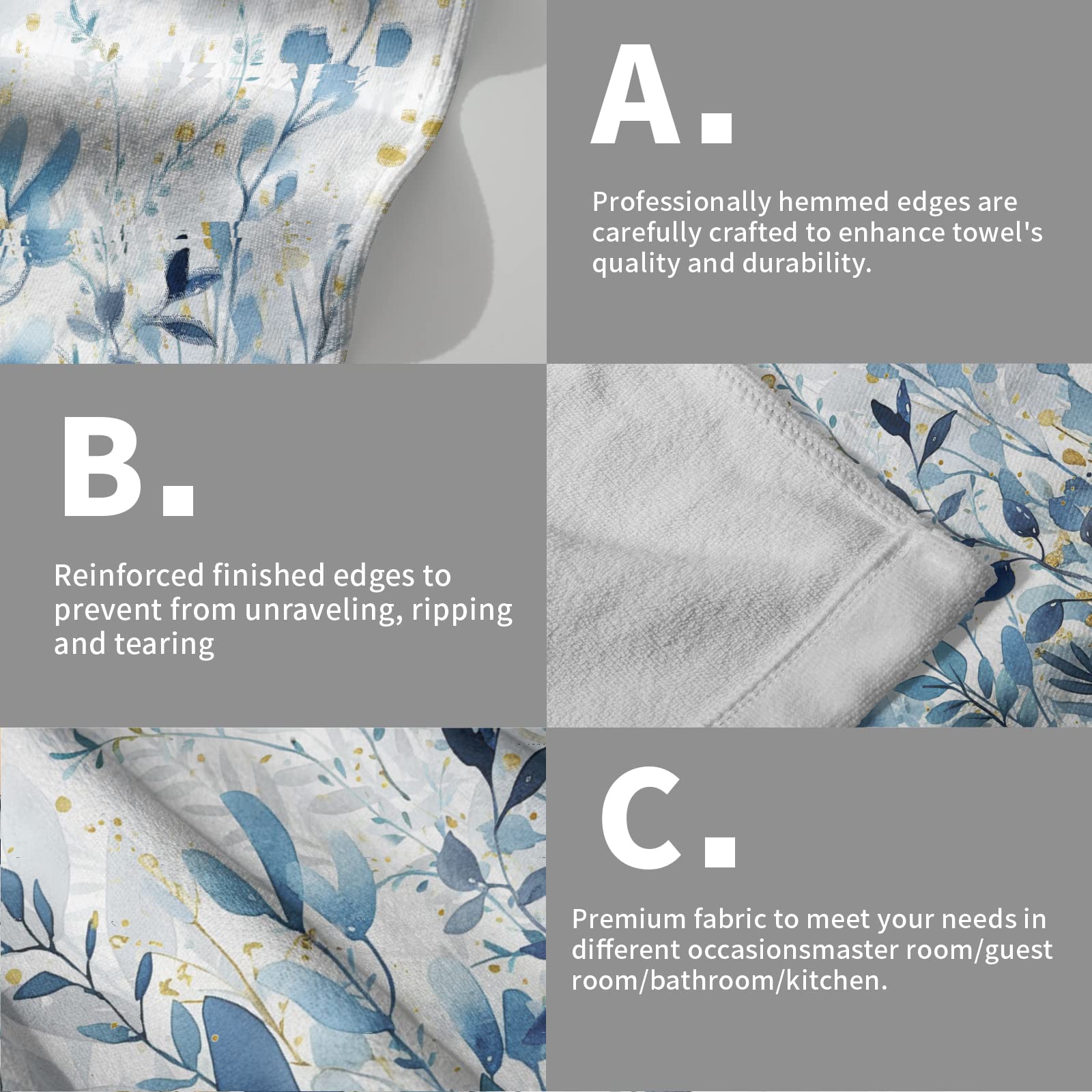 Giwawa Blue Leaves Hand Towels Botanical Leaf Decorative Fingertip Face Towels Set Of 2 Soft Absorbent Dish Towels For Hotel Kit