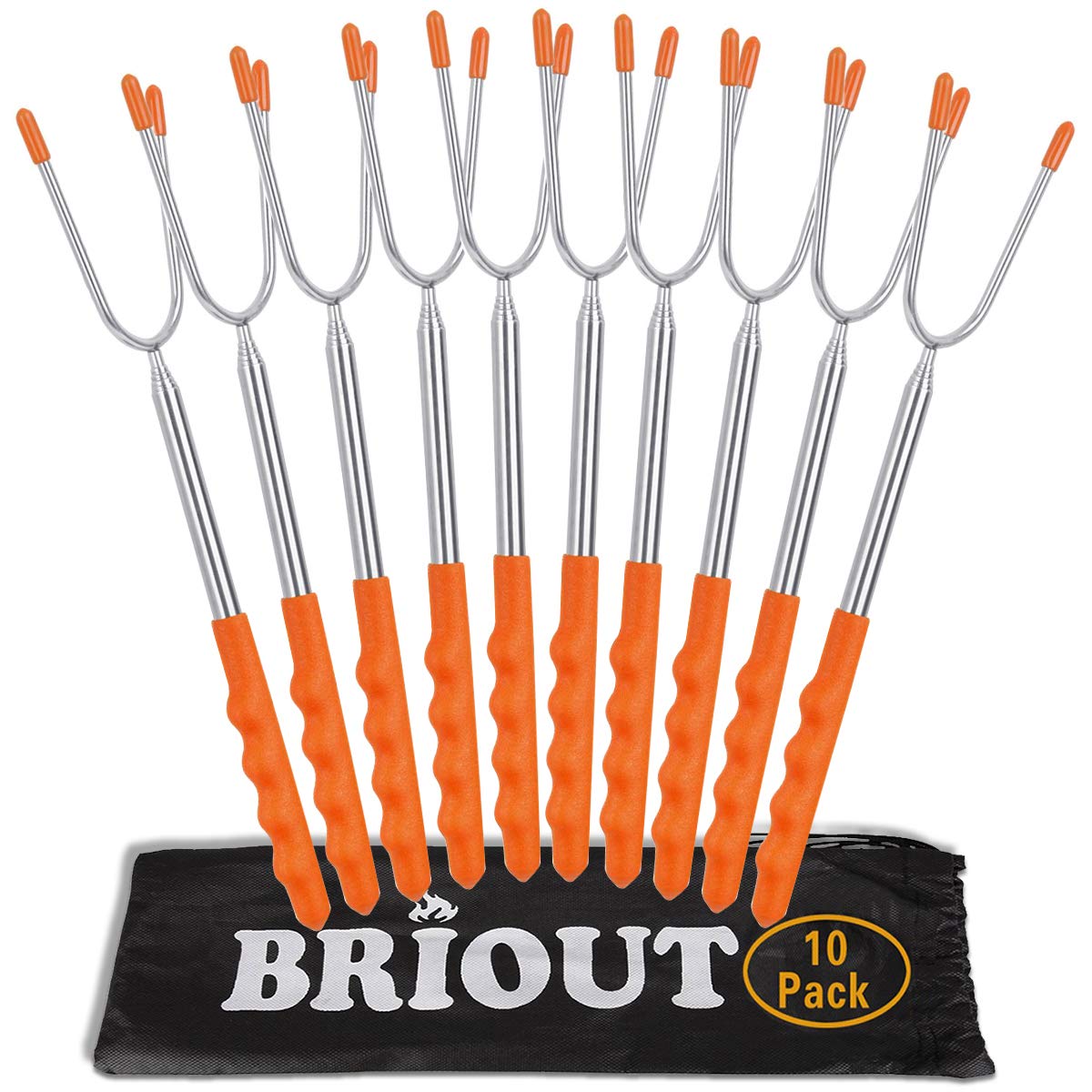 Briout Marshmallow Roasting Sticks 10 Pack Extra Long 45 Stainless Telescoping Hot Dog Smores Skewers Kids Safe Barbecue Forks for Campfire  Bonfire and Grill