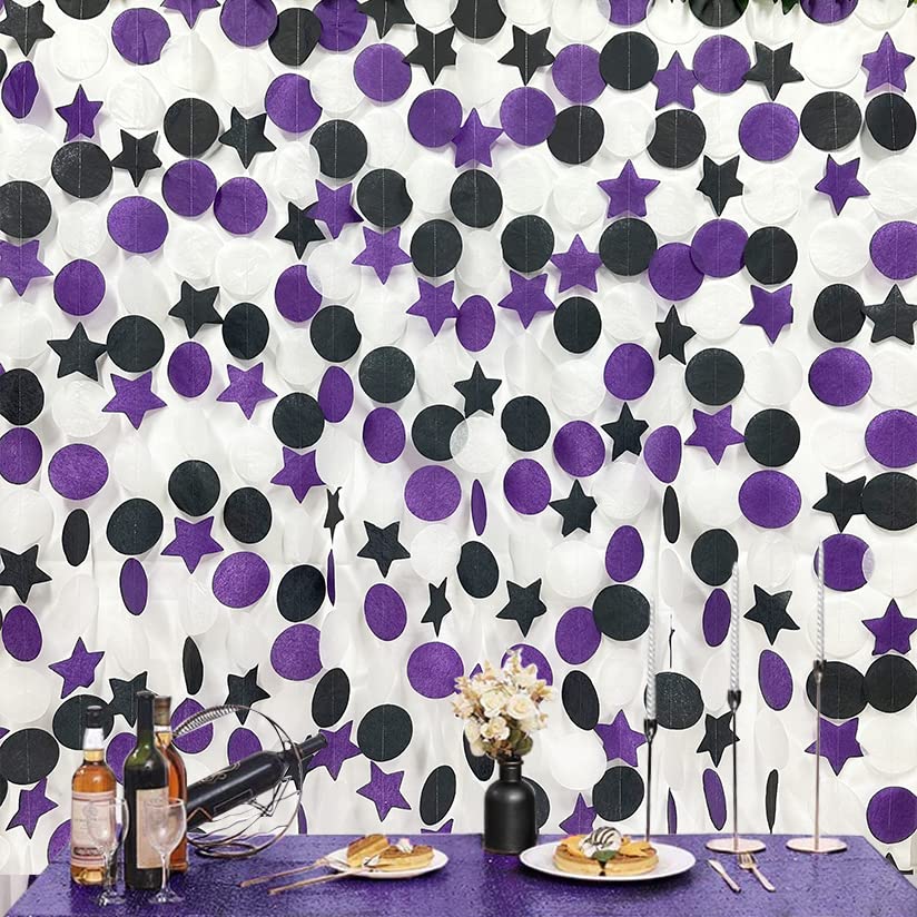 173 Ft Purple Black And White Party Decorations Big Star Circle Dot Backdrop Streamer Garland For Graduation Birthday Bacheloret