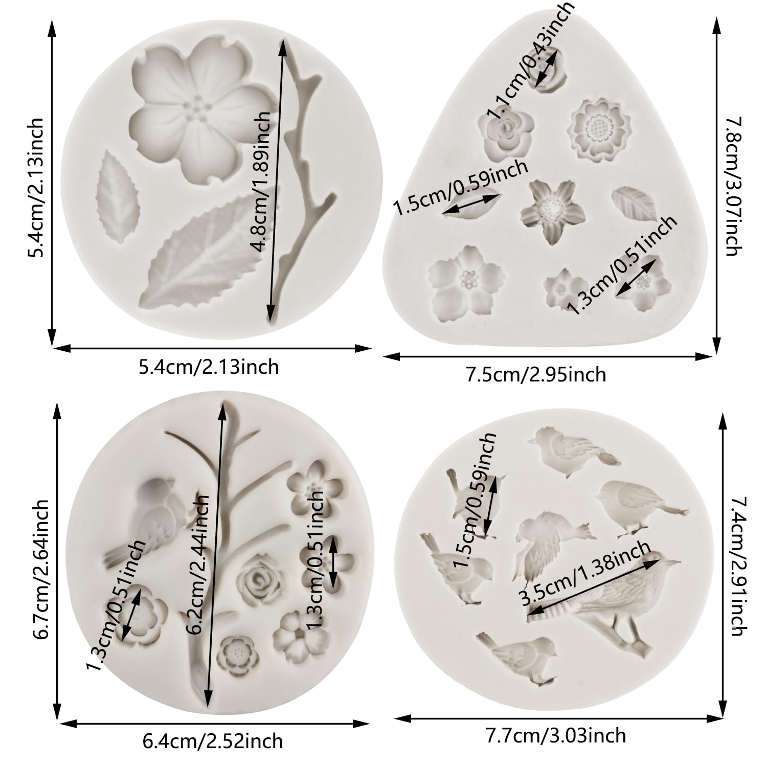 Mypracs Bird Silicone Mold Tree Branch Leaves Fondant Mold Plum Blossom Flower Chocolate Mold For Flower Cake Decoration Cupcake