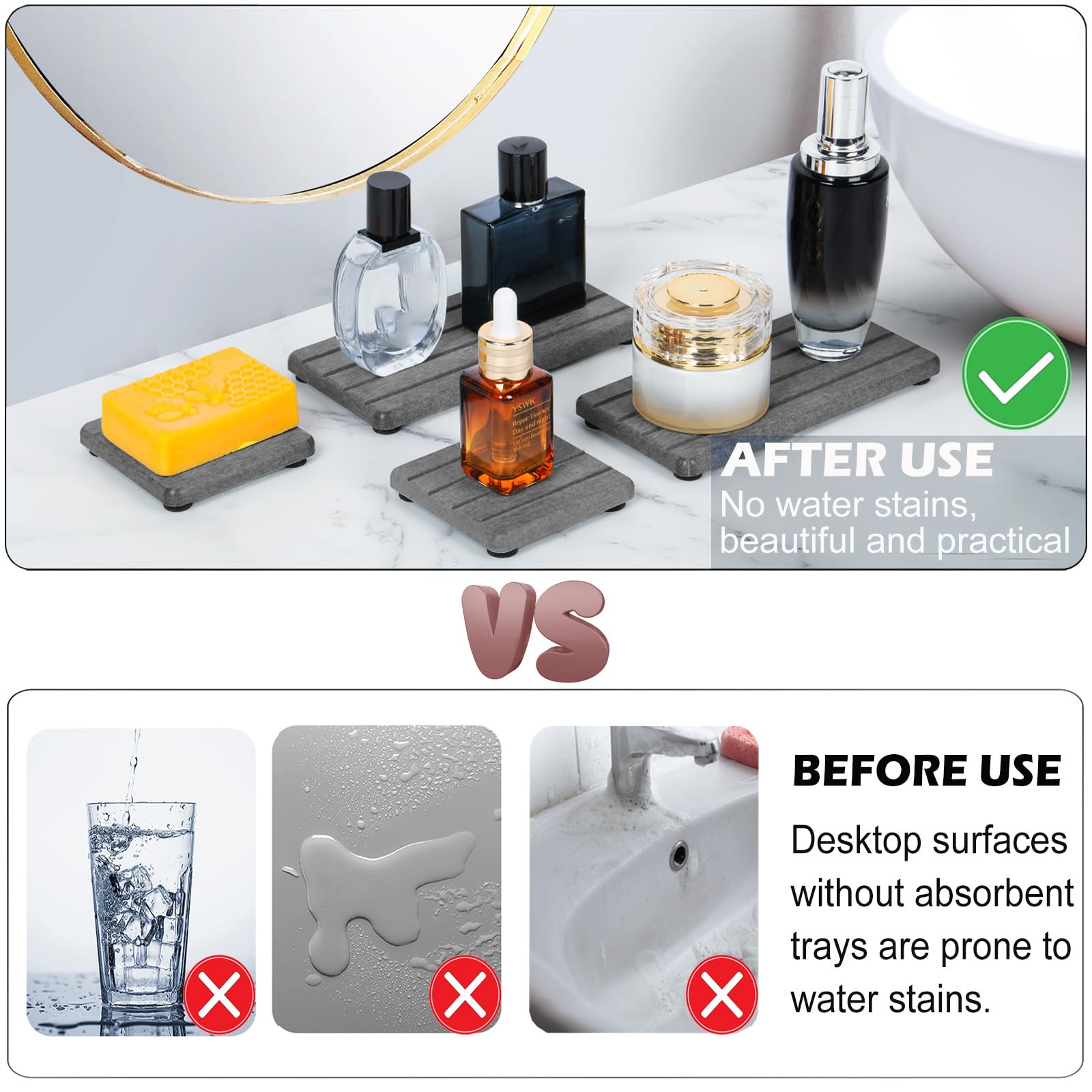 4Pcs Stone Drying Tray For Bathroom Sink And Kitchen Counter, Fast Drying Diatomite Stone Sink Tray, Stone Soap Tray, Diatomaceo