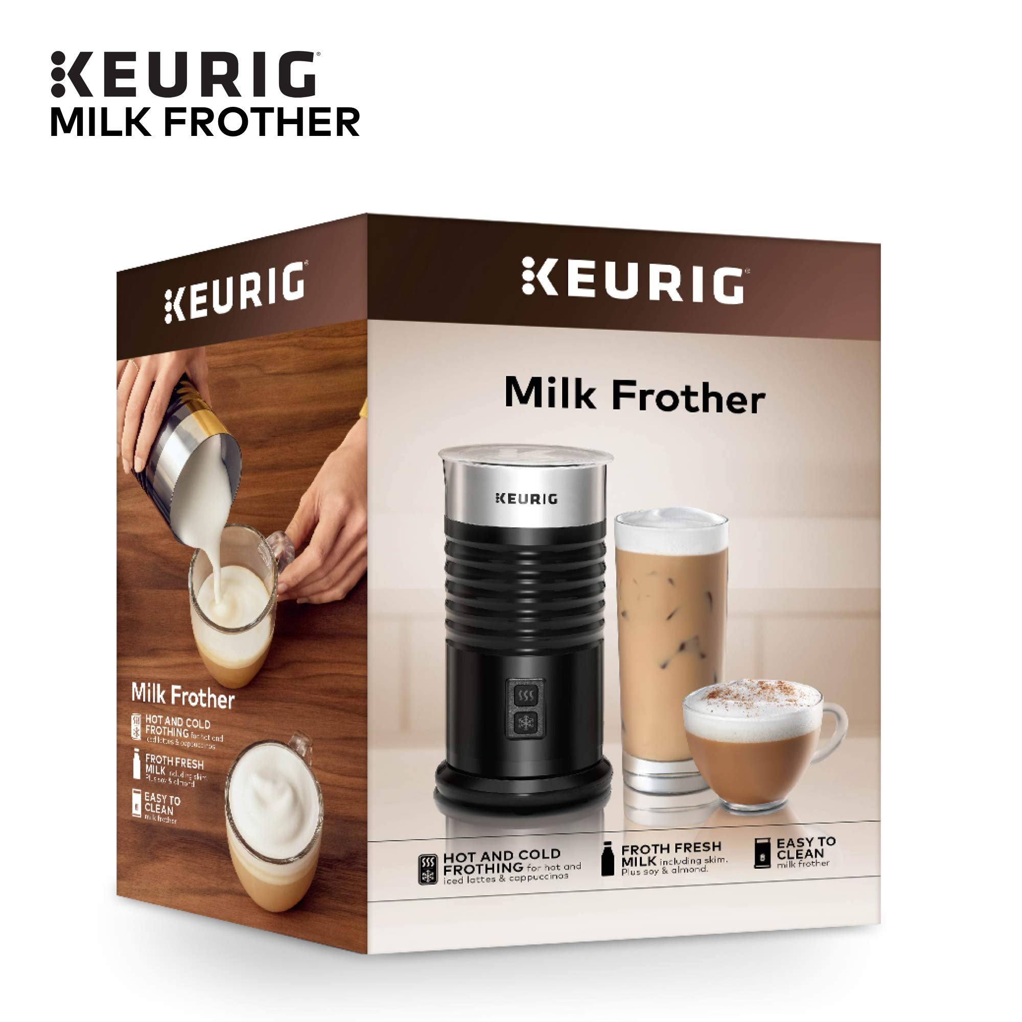 Keurig Standalone Frother Works Non-Dairy Milk, Hot And Cold Frothing, 6 Oz, Black