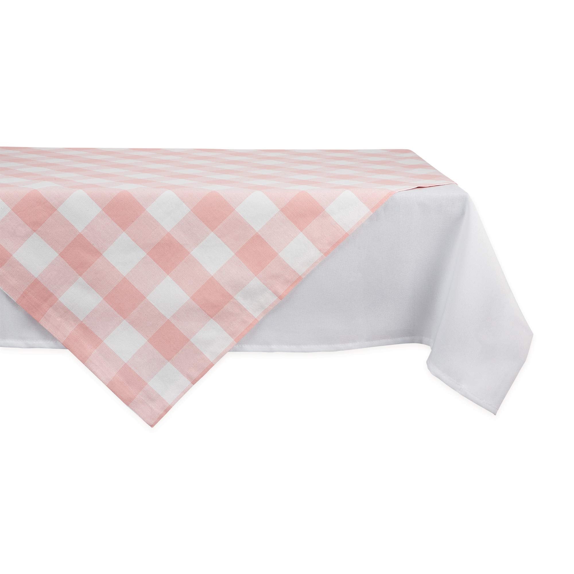 Dii Buffalo Check Collection, Classic Farmhouse Tablecloth, Table Topper, 40X40, Pink & White