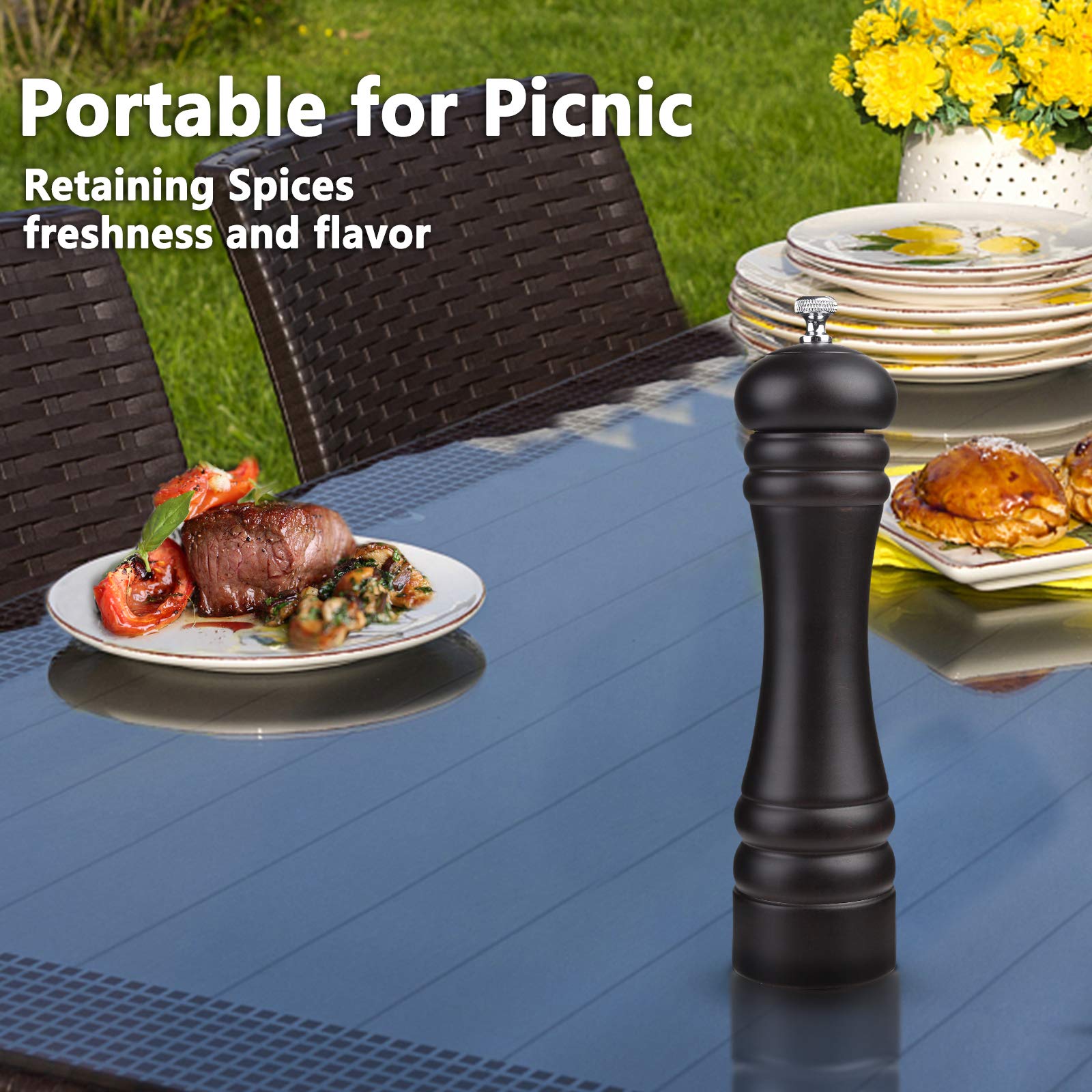 Joidxir Pepper Mill Black Pepper Grinder Mill Wood Refillable Stainless Steel Mechanism Adjustable Coarseness