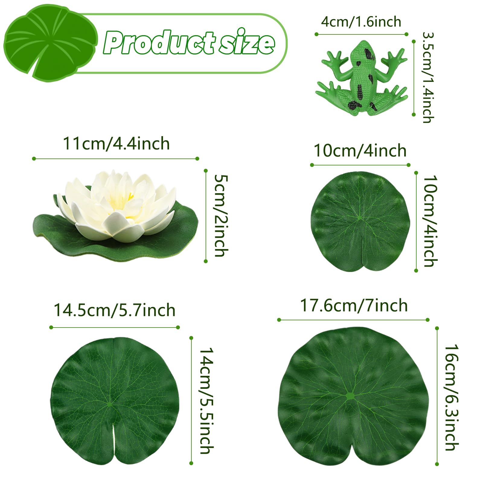 PietyPet 10pcs Artificial Floating Foam Lotus Flowers with Artificial Frog Lotus Leaves, Lily Pads for Lake, Pond Plants Ornamen
