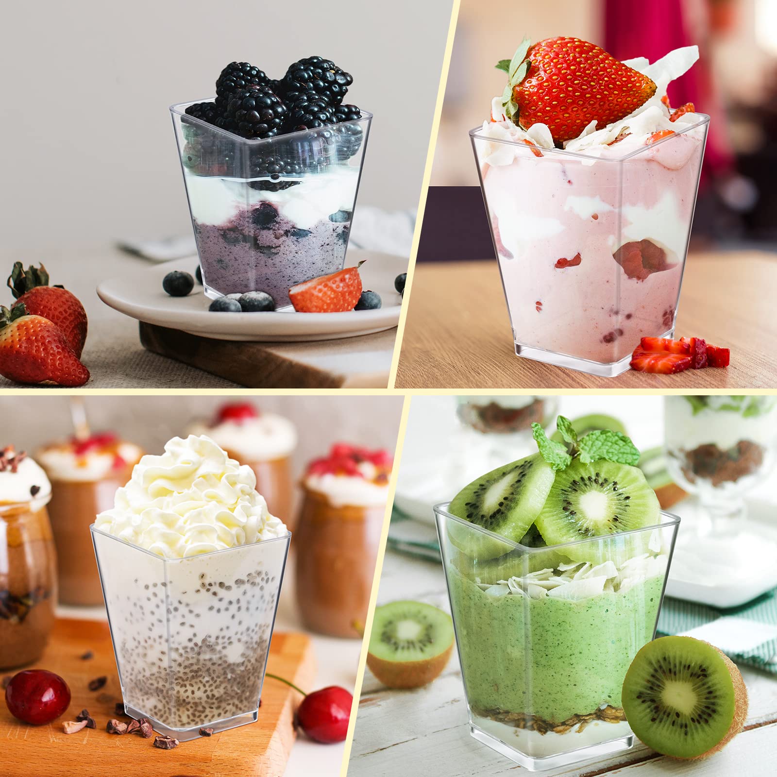 Eupako 160 Pack 5 Oz Plastic Mini Dessert Cups - Clear Small Parfait Cups, Square Appetizer Cups For Fruit, Pudding, Mousse, Ice