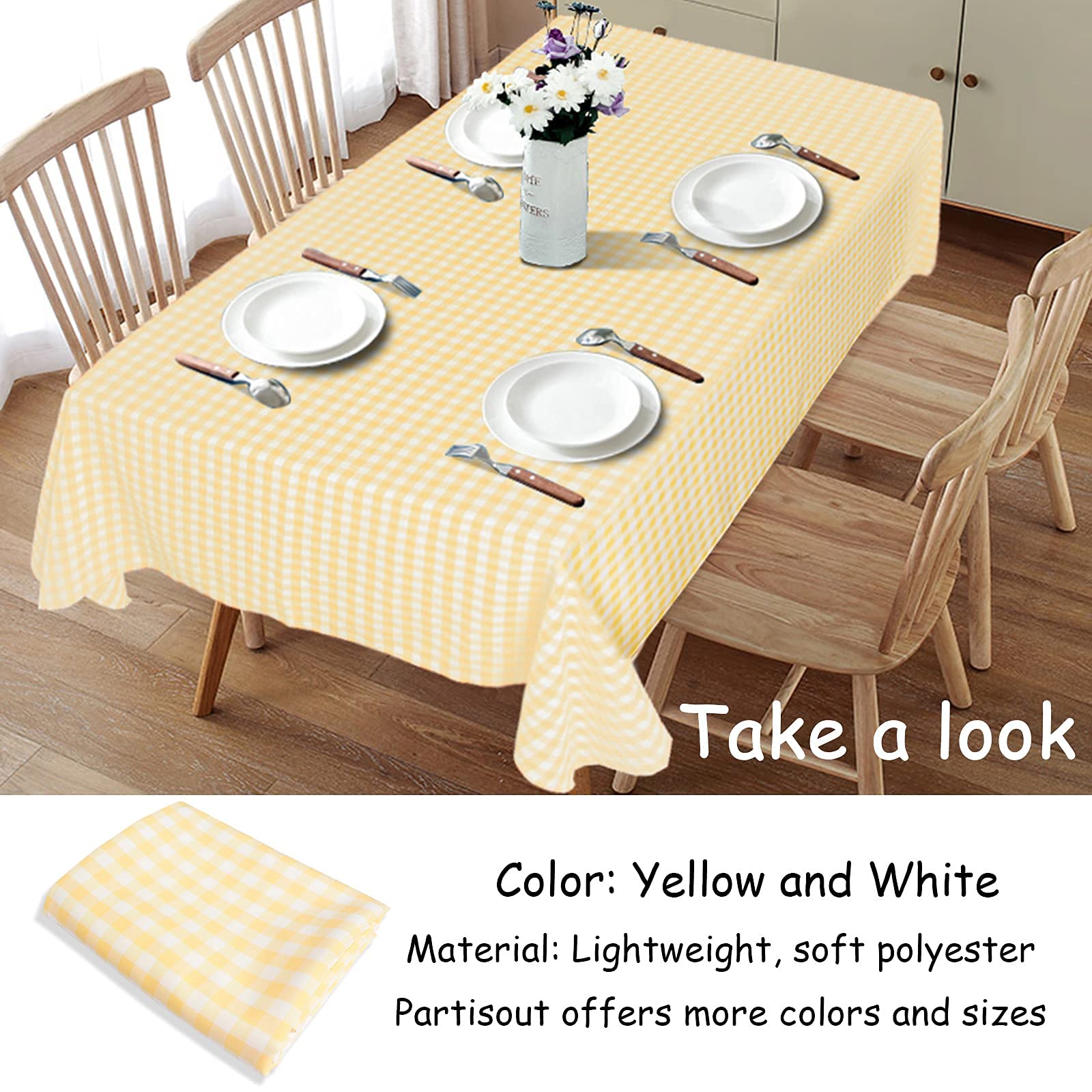 Partisout Yellow Checkered Tablecloth 54X54In Rectangle Checked Table Clothes For Square Tables Wrinkle Resistant Party Buffalo