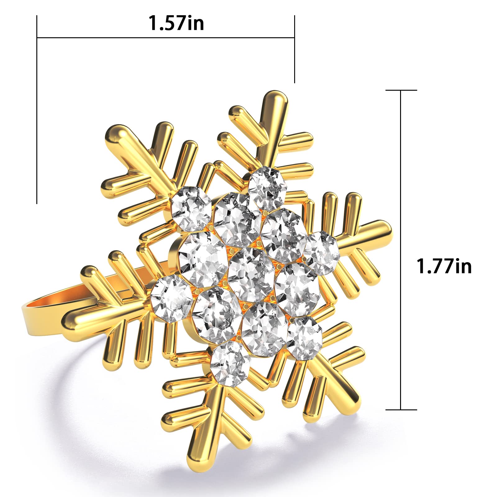 Zeedix Set Of 8 Gold Snowflake Christmas Napkin Rings For Dinning Table Setting- Rustic Dinner Tables Setting Decoration For Wed